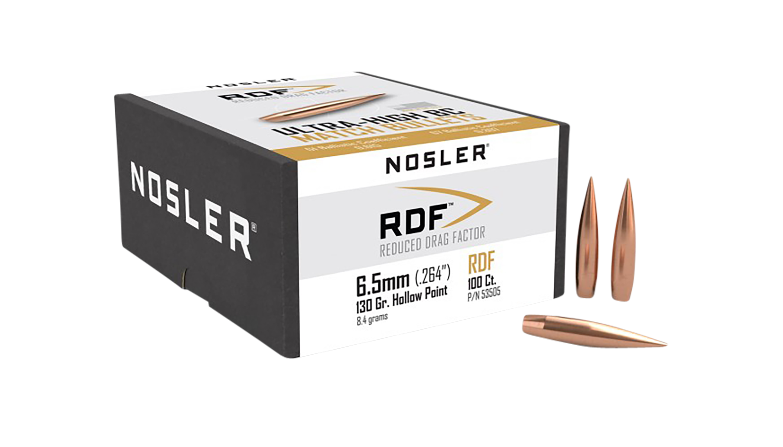 Nosler 53505 RDF Match 6.5Creedmoor 130gr Hollow Point Boat Tail 100/Box