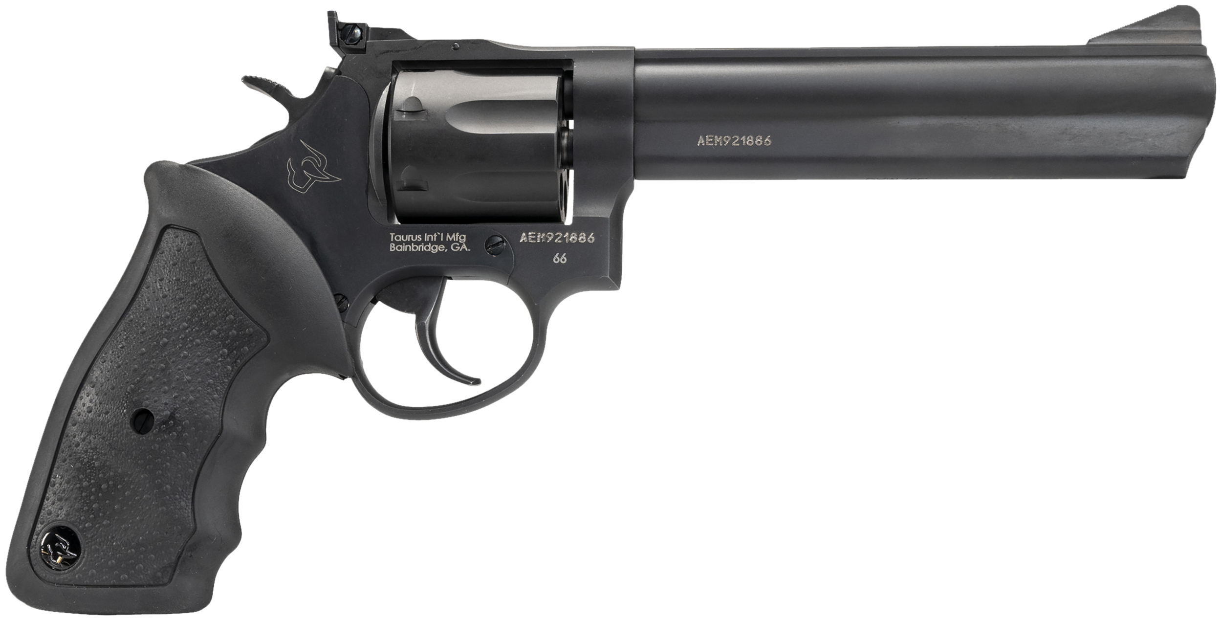 Taurus 2-660061 66  Medium 357 Mag/38 Special +P 7 Shot 6" Matte Black Oxide Alloy Steel Barrel, Cylinder & Frame, Black Finger Grooved Rubber Grip, Transfer Bar Safety, Exposed Hammer