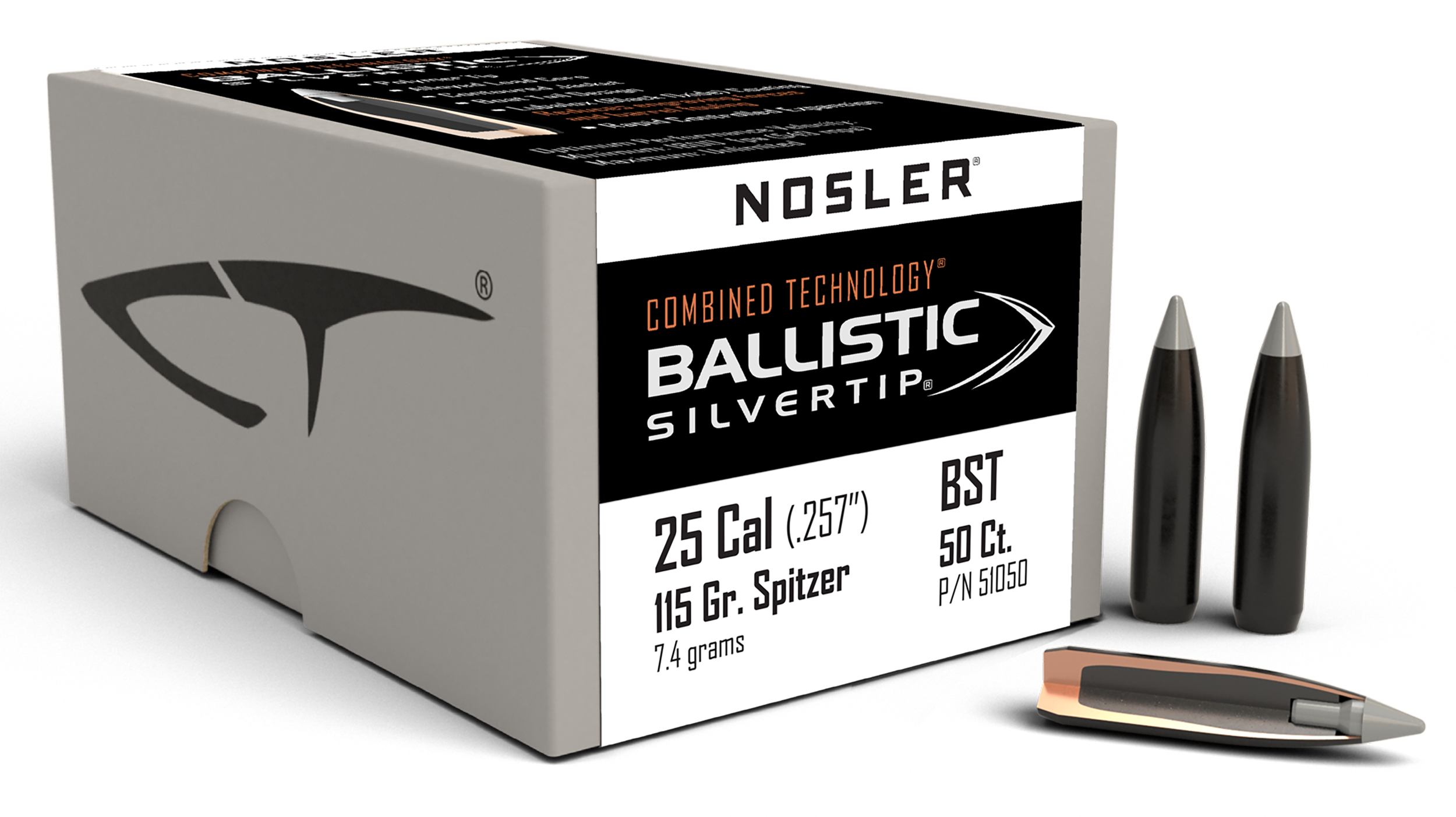 Nosler 51050 Ballistic Silvertip  25Cal 115gr Spitzer Point 50/Box