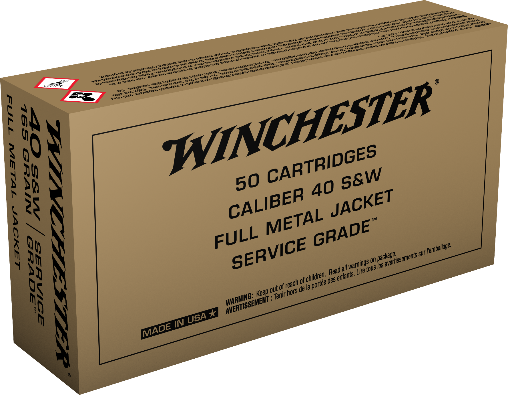 Winchester Ammo SG40W Service Grade  40S&W 165gr Full Metal Jacket Flat Nose 50 Per Box/10 Case