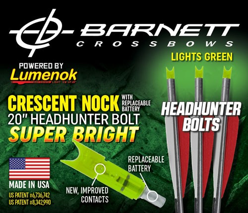 LUMENOK XBOW ARROW 20" BARNETT HEADHUNTER GREEN CRESCENT 3PK