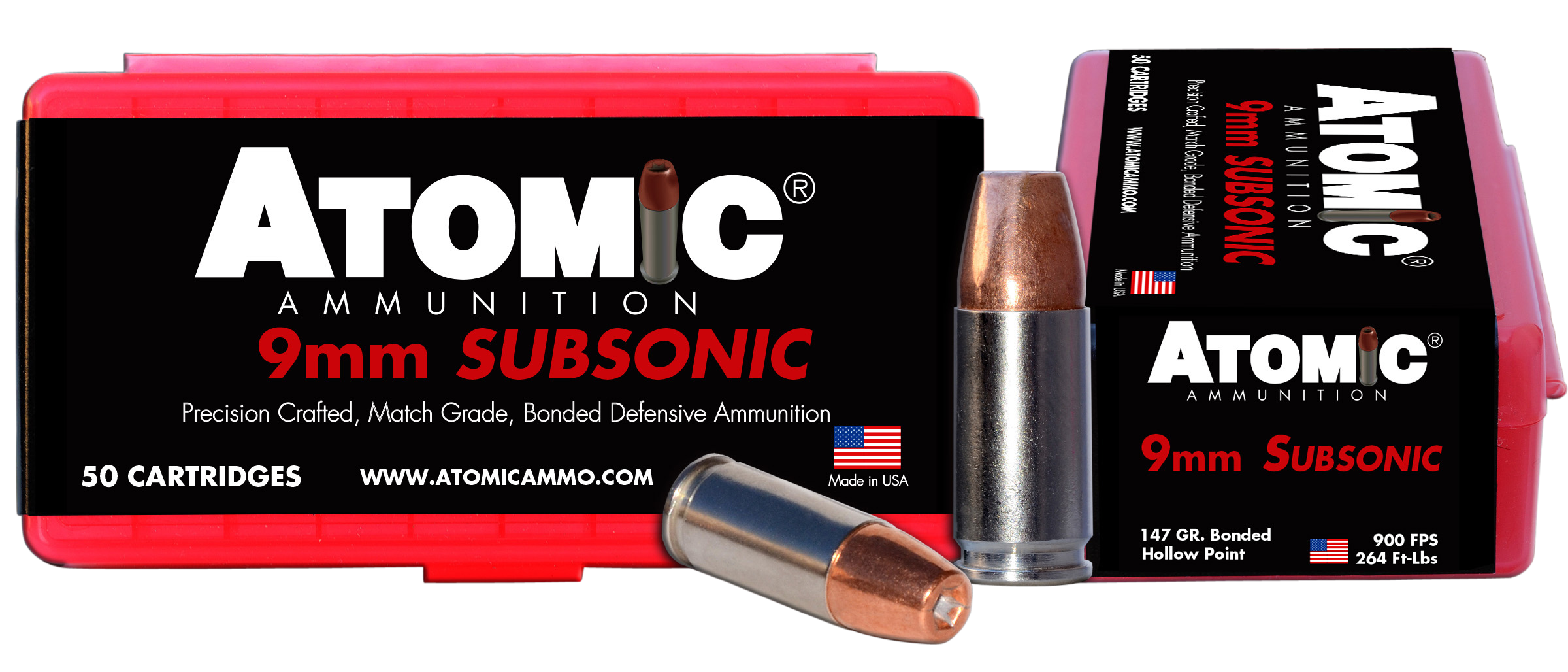 Atomic Ammunition 00438 Pistol Subsonic 9mmLuger 147gr Bonded Match Hollow Point 50 Per Box/10 Case