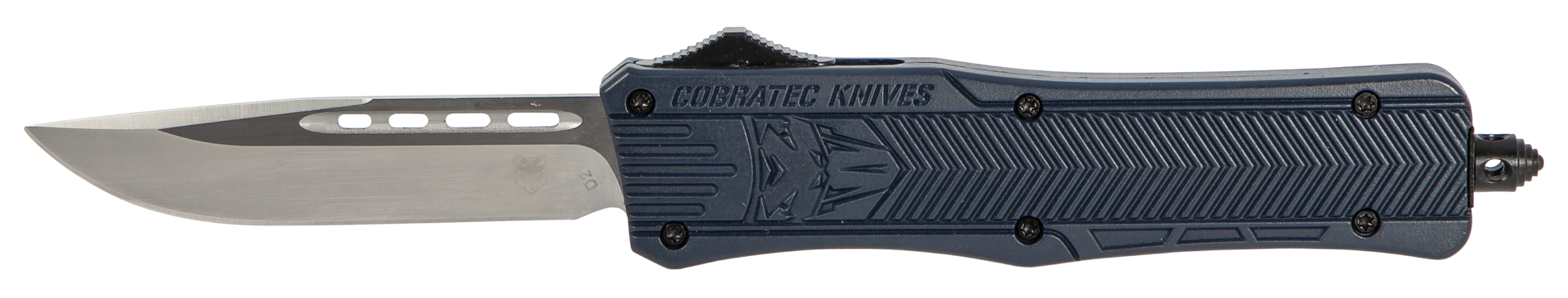CobraTec Knives MNYCTK1MDNS CTK-1 Medium 3" OTF Drop Point Plain D2 Steel Blade/NYPD Blue Aluminum Handle Features Glass Breaker Includes Pocket Clip