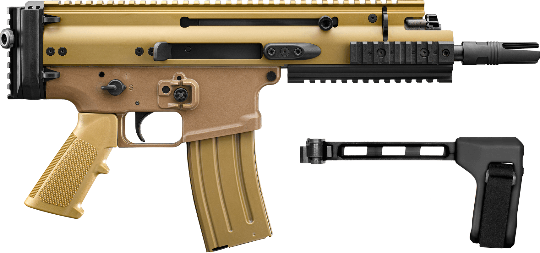 FN 38101885 SCAR 15P 5.56x45mm 10+1 7.50" Black Flat Dark Earth Picatinny Rail Aluminum Receiver SB Tactical Brace