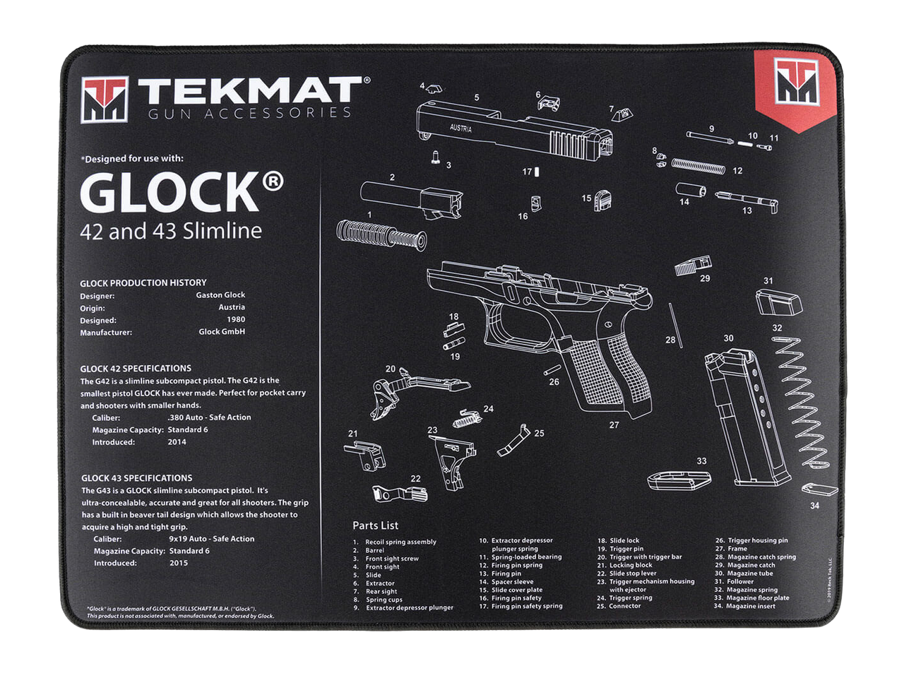 TEKMAT TEK-R20-GLOCK-42-43  20X15 ULTRA GLK 42/43