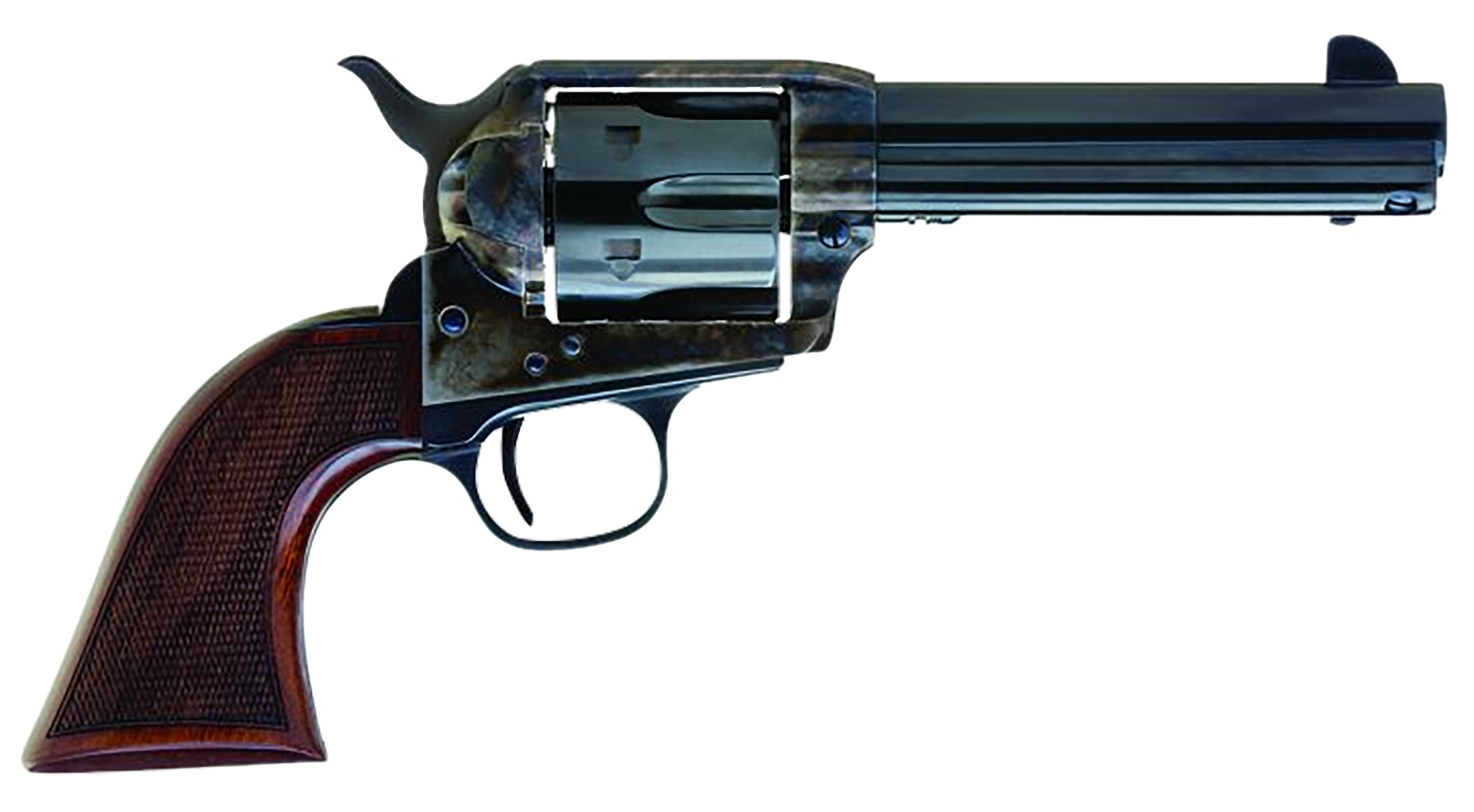 Cimarron AR410 Arizona Ranger 45 Colt (LC) 6 Shot, 4.75" Blue w/Engraved "Arizona Ranger" Steel Barrel, Blued Cylinder, Color Case Hardened Steel Frame, Checkered Walnut Grip, Exposed Hammer