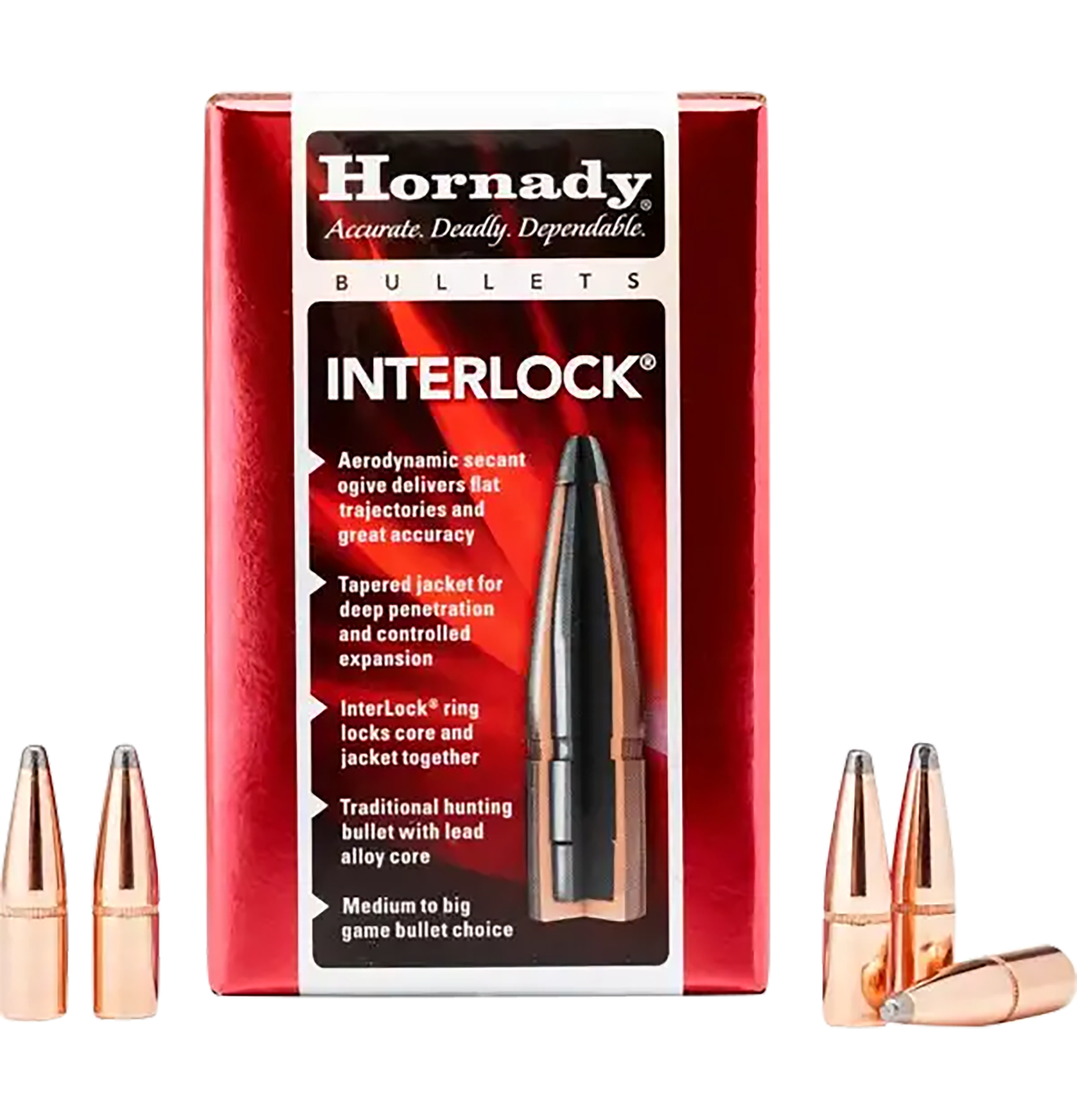 Hornady 3072 InterLock  30 Cal .308 180 gr Boat Tail Spire Point 100 Per Box/ 15 Case
