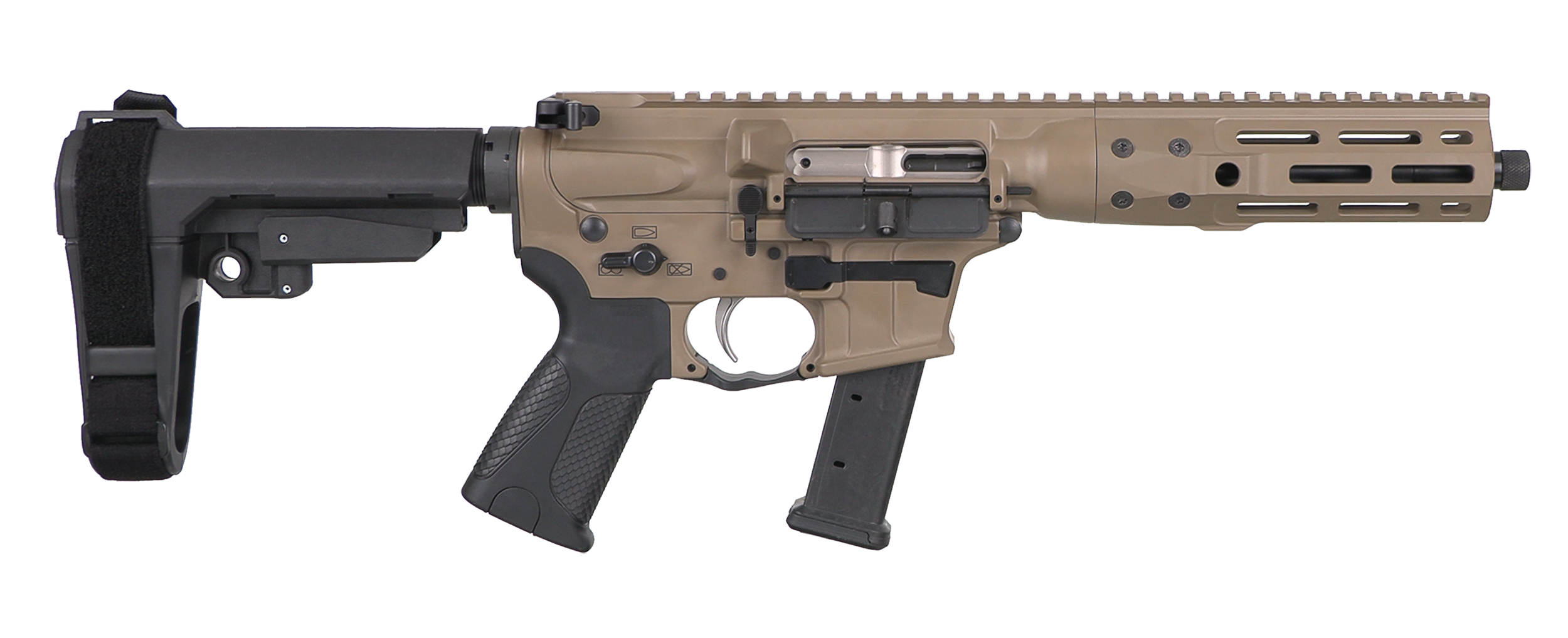 LWRC ICP9CK8SBA3 IC-9  9mm Luger 8.50" 33+1 Black Nitride Threaded Barrel, Flat Dark Earth Anodized Aluminum Picatinny Rail Receiver, SB Tactical SBA3 Brace, LWRC Ultra Combat Grip, Ambidextrous
