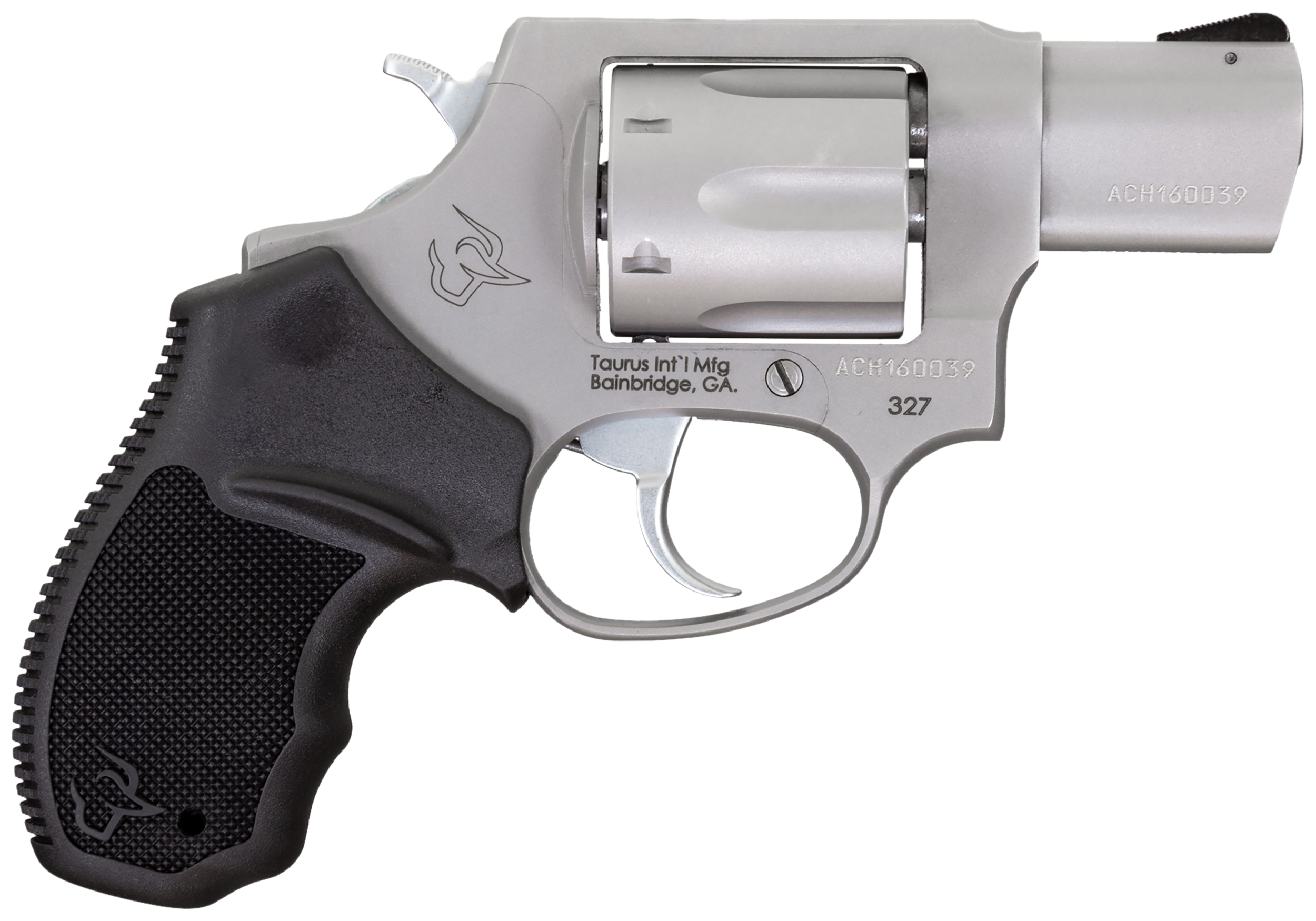 Taurus 232729 327  Small Frame 327 Federal Mag 6rd 2" Matte Stainless Steel Barrel, Cylinder & Frame, Black Finger Groove Rubber Grip, Hammer Safety