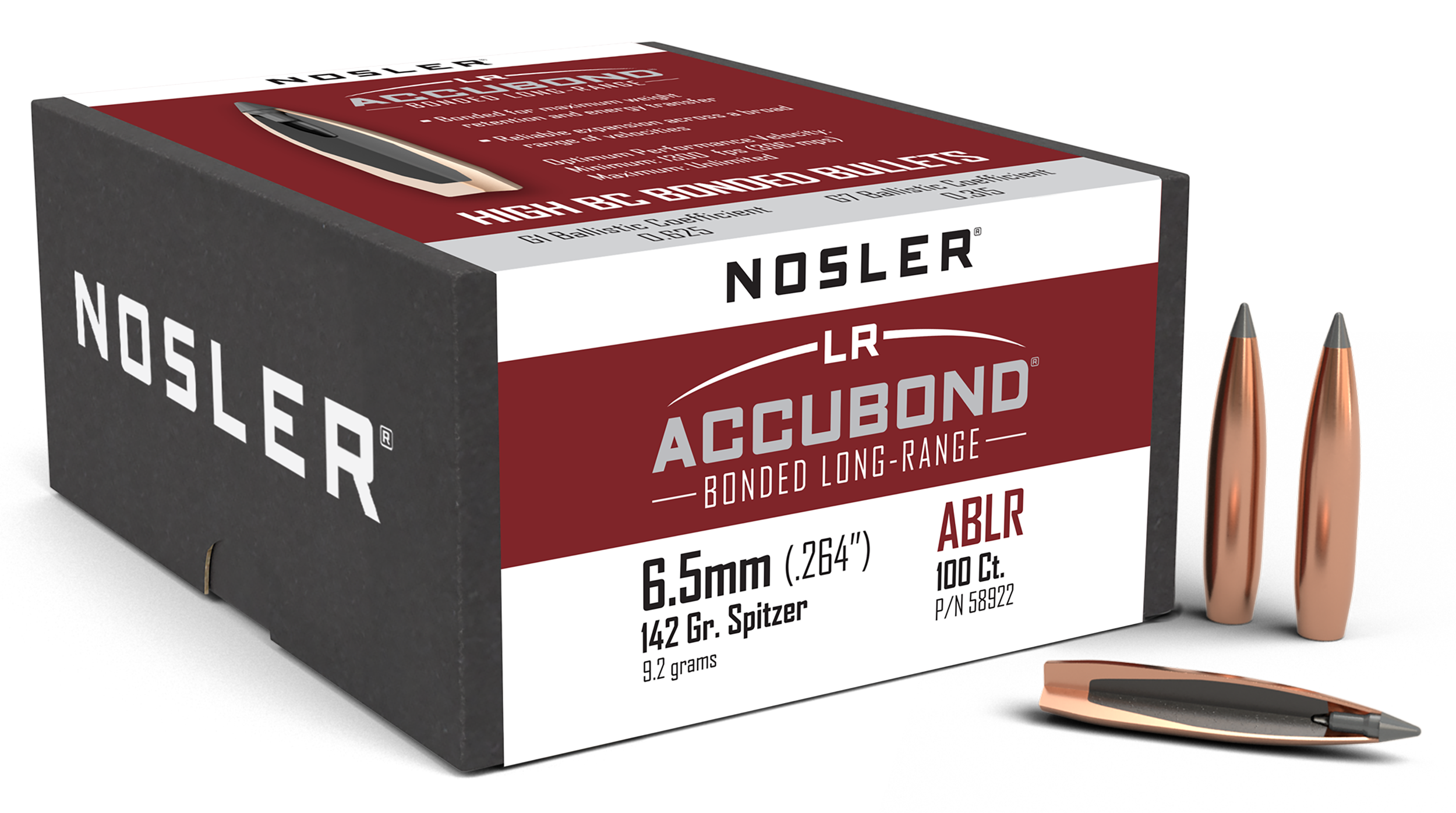 Nosler 58922 AccuBond Long Range 6.5mm 142gr Spitzer Point 100/Box