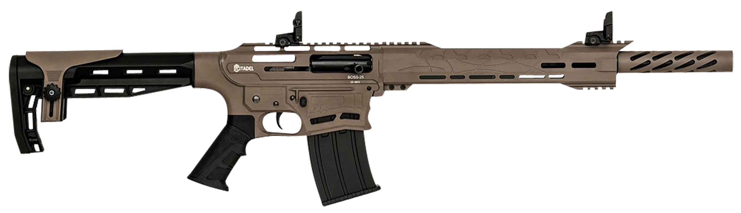 Citadel CBOSS2512FDE Boss25  12 Gauge Semi-Auto 3" 5+1 18.75" Black Steel Threaded Barrel, Flat Dark Earth Picatinny Rail Aluminum Receiver, Picatinny Handguards, Black Adj Cheek Riser Synthetic Stock