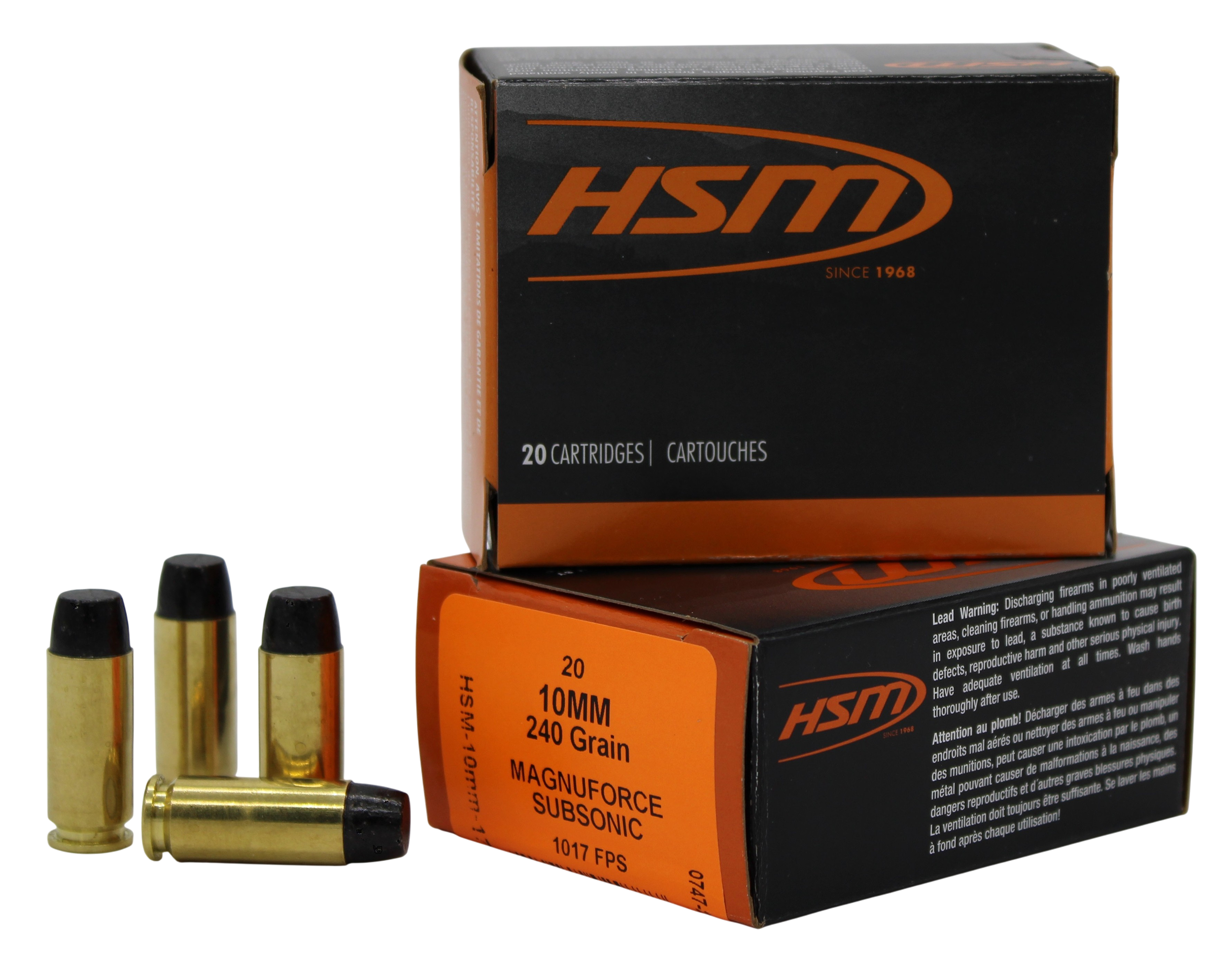 HSM 10MM17N   10mmAuto Subsonic 240gr Hard Cast Long Flat Nose 20 Per Box/20 Case