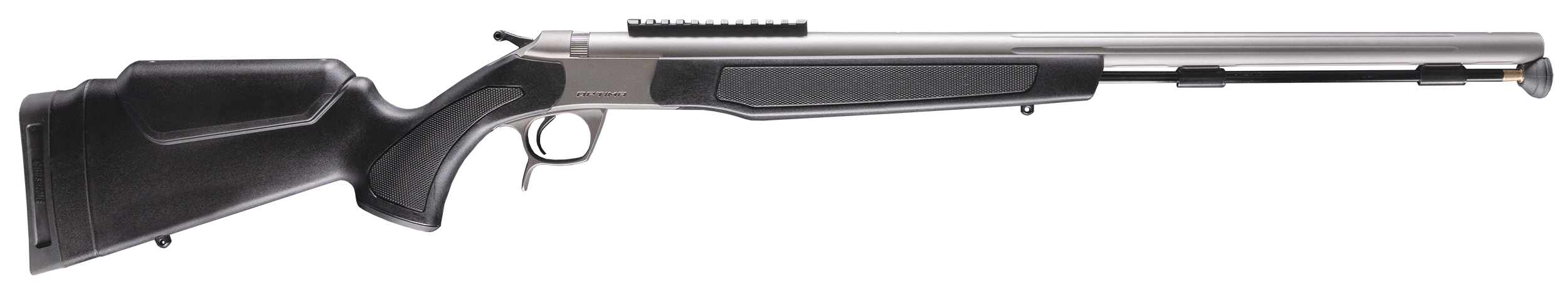 CVA PR2050SM Optima  50 Cal 26" Stainless Fluted Barrel, 0 MOA Picatinny Rail Stainless Steel Receiver, Fixed Black Synthetic Stock