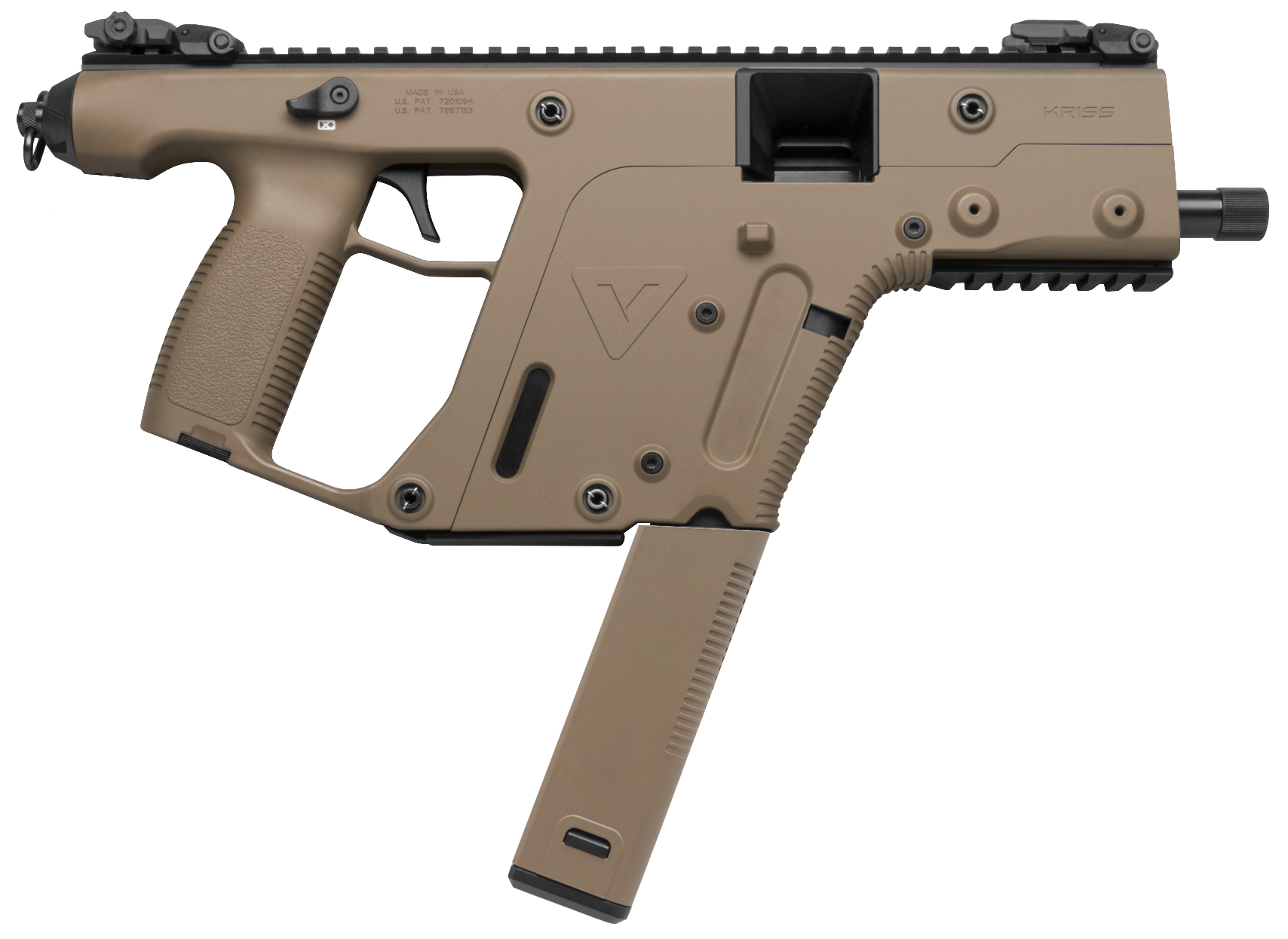 Kriss USA KV45PFD20 Vector CRB Gen2 45 ACP 30+1 Black Nitride Threaded Barrel, Flat Dark Earth Picatinny Rail Top & Bottom, QD Sling Swivel