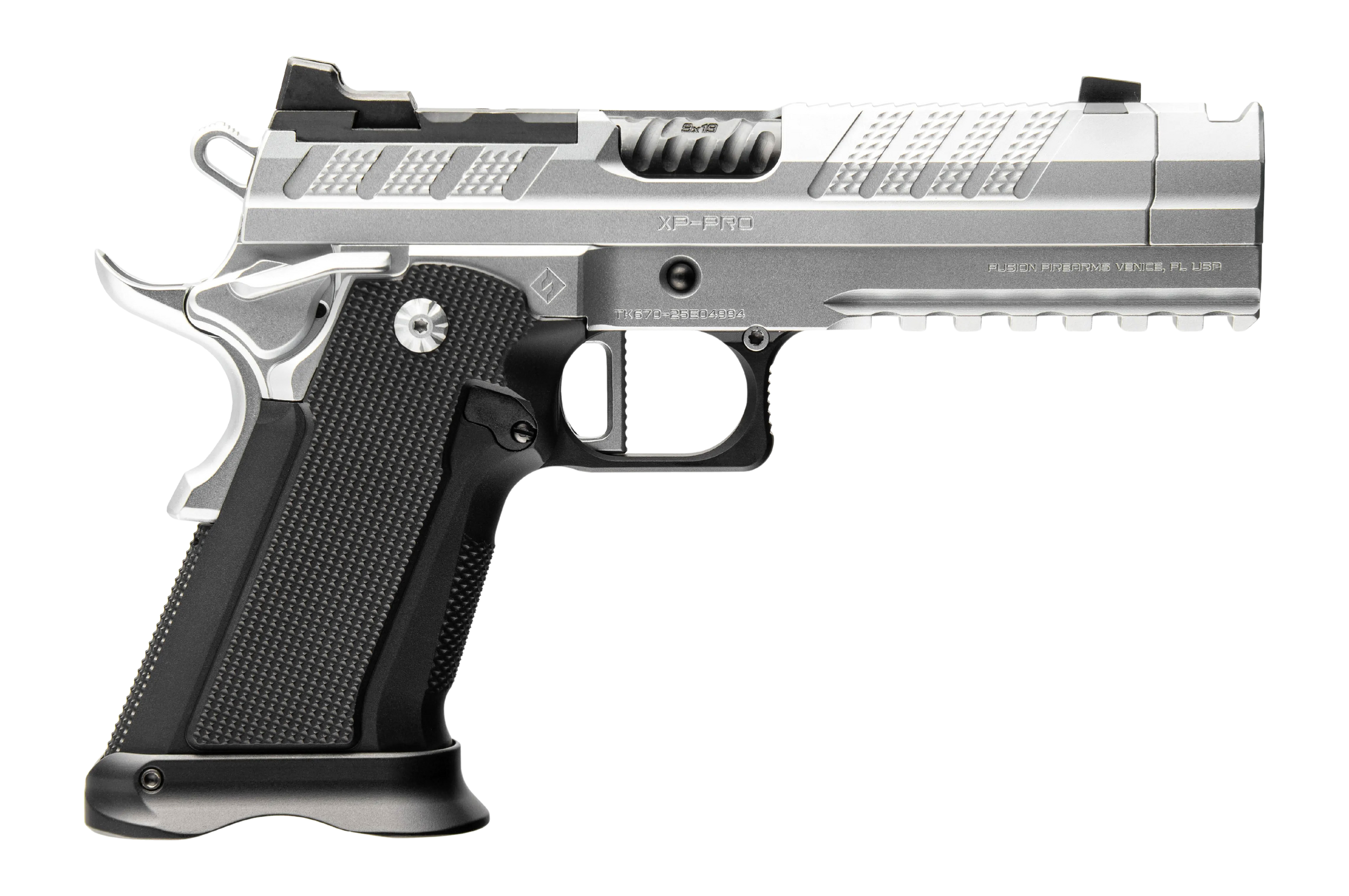 Fusion Firearms XP-COMP-9-C-P XP Comp 9mm Luger 17+1 4.60" Black Tennifer Compensated Barrel, Chrome Steel Optic Ready/Ported/Serrated Slide & Frame w/Beavertail & Picatinny Rail, Black Aluminum Grip,