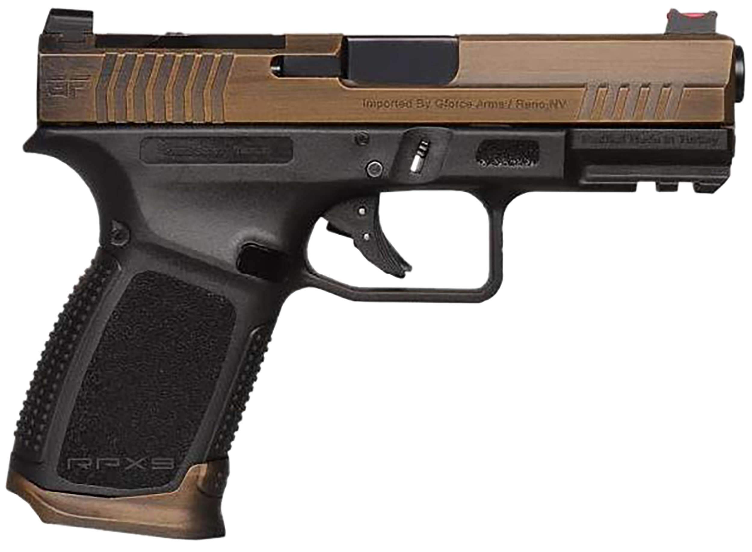 Gforce Arms GFRPX3C9BT Exodus  9mm Luger 15+1 4.02" Black Steel Barrel, Bronze Cerakote Serrated Steel Slide, Black Cerakote Polymer Frame w/Accessory Rail, Black Textured Grip