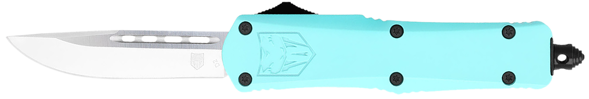 CobraTec Knives STBFS3DNS FS-3  Small 2.75" OTF Drop Point Plain D2 Steel Blade, 4.25" Mint Blue Aluminum Alloy Handle