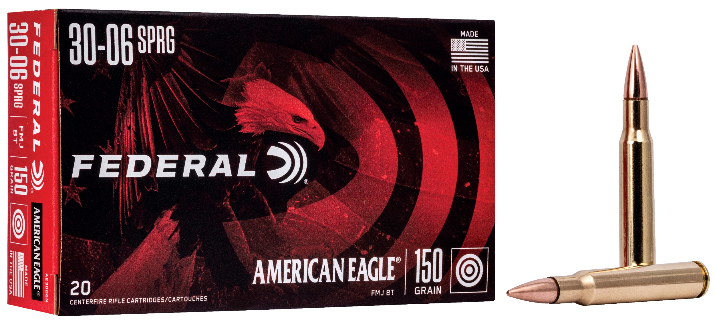 Federal AE3006N American Eagle Rifle 30-06Springfield 150gr Full Metal Jacket Boat Tail 20 Per Box/25 Case