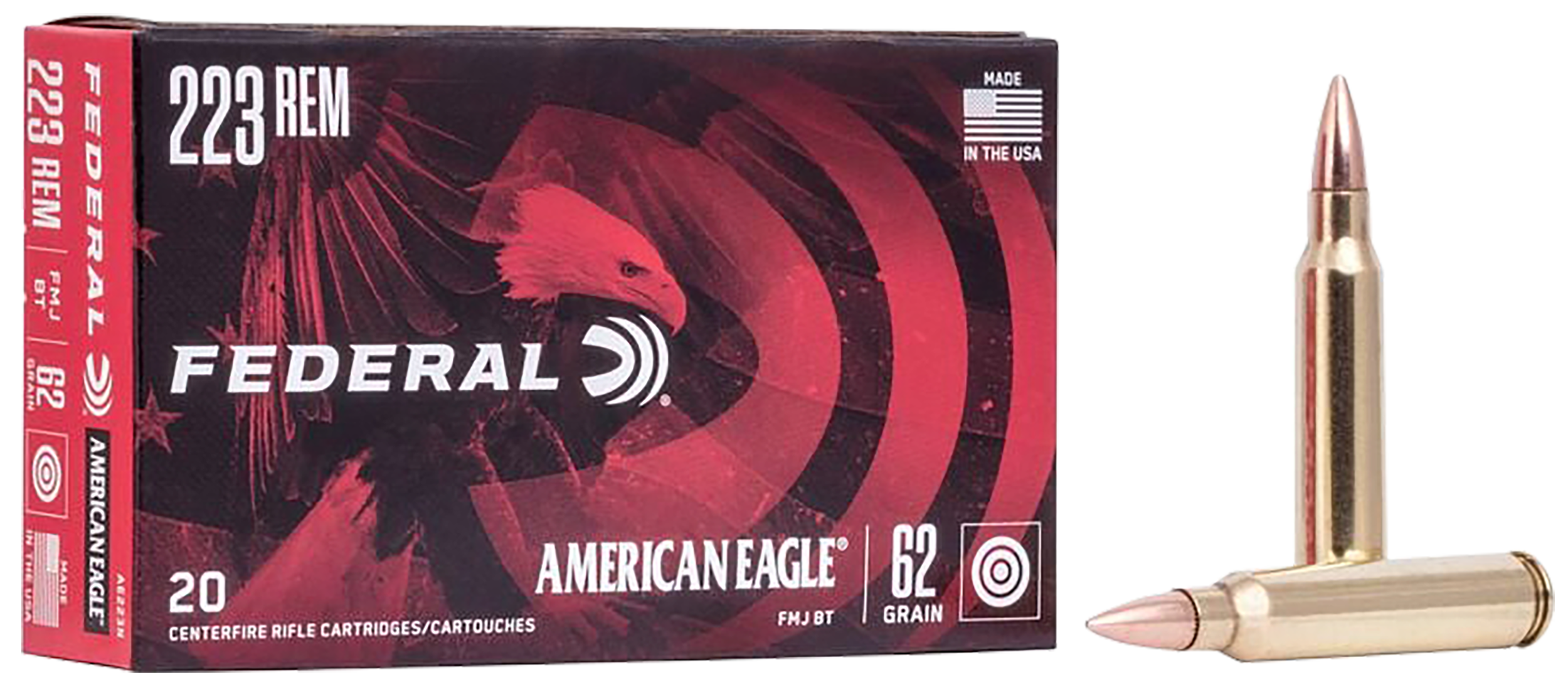 Federal AE223N American Eagle Rifle 223Rem 62gr Full Metal Jacket Boat Tail 20 Per Box/25 Case