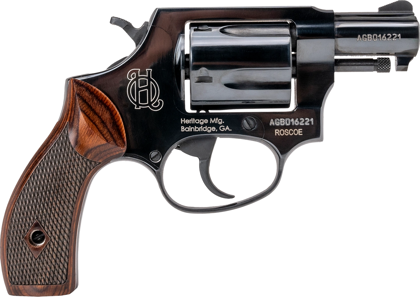 Heritage Mfg HR38B2W Roscoe Small Frame 38 Special +P 5rd 2" Black Polished Alloy Steel Barrel & Cylinder, Black Polished Carbon Steel Frame, Wood Grip, Transfer Bar Safety