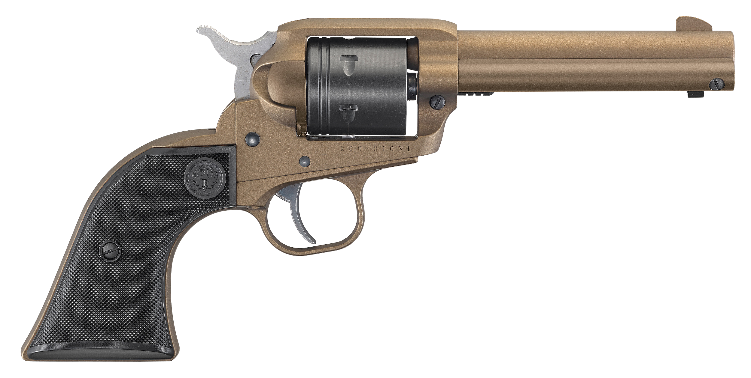Ruger 2004 Wrangler 22 LR 6 Shot 4.62" Burnt Bronze Cerakote Barrel, Black Cerakote Cylinder, Burnt Bronze Cerakote Frame Black Checkered Polymer Grips