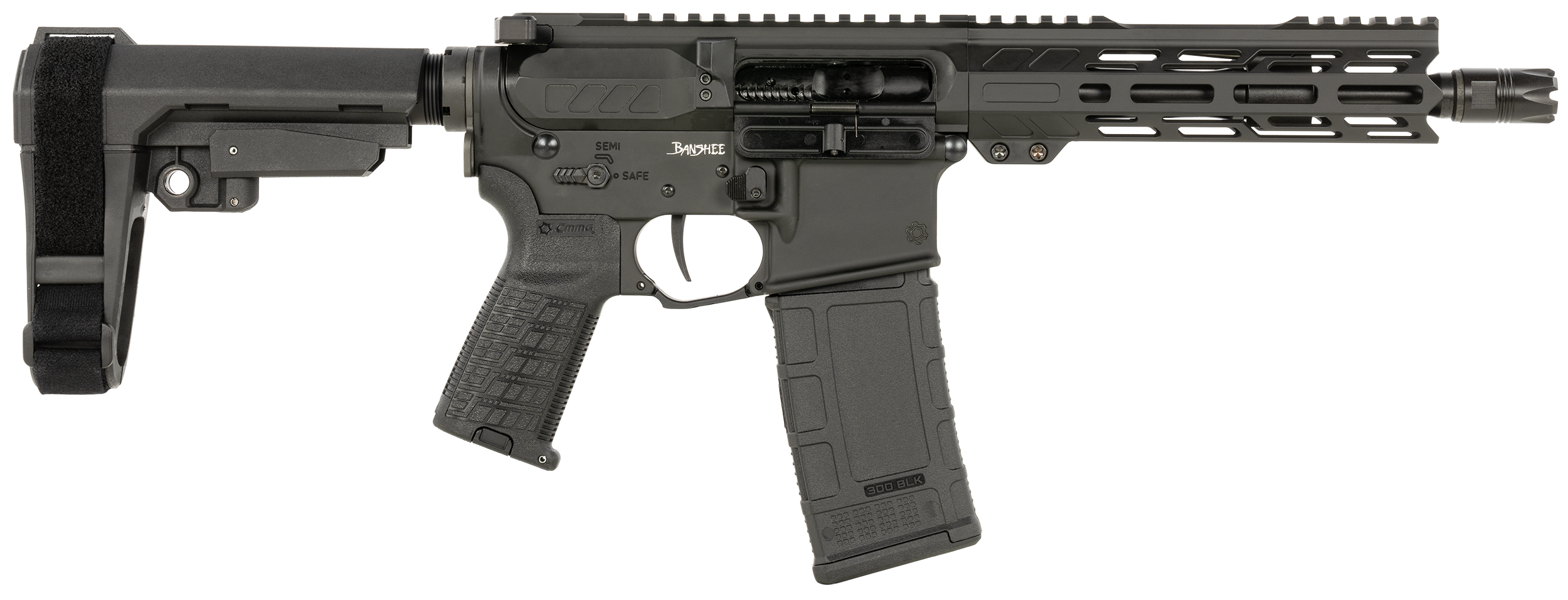 CMMG 30AF20AAB Banshee MK4 300 Blackout 30+1 8" Black Nitride Medium Taper Threaded Barrel, EML 7" M-LOK Handguards, Black Armor Cerakote Aluminum Picatinny Rail Receiver, CMMG Zeroed Grips