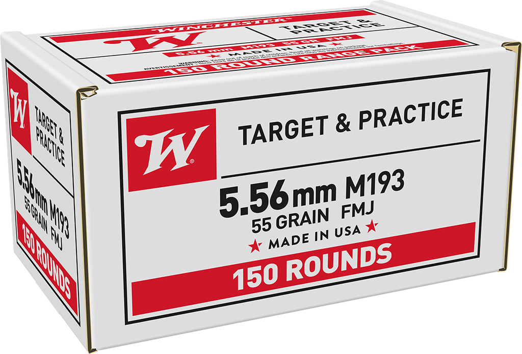 Winchester Ammo WM193150 USA M193 5.56x45mmNATO 55gr Full Metal Jacket 150 Per Box/4 Case *Value Pack
