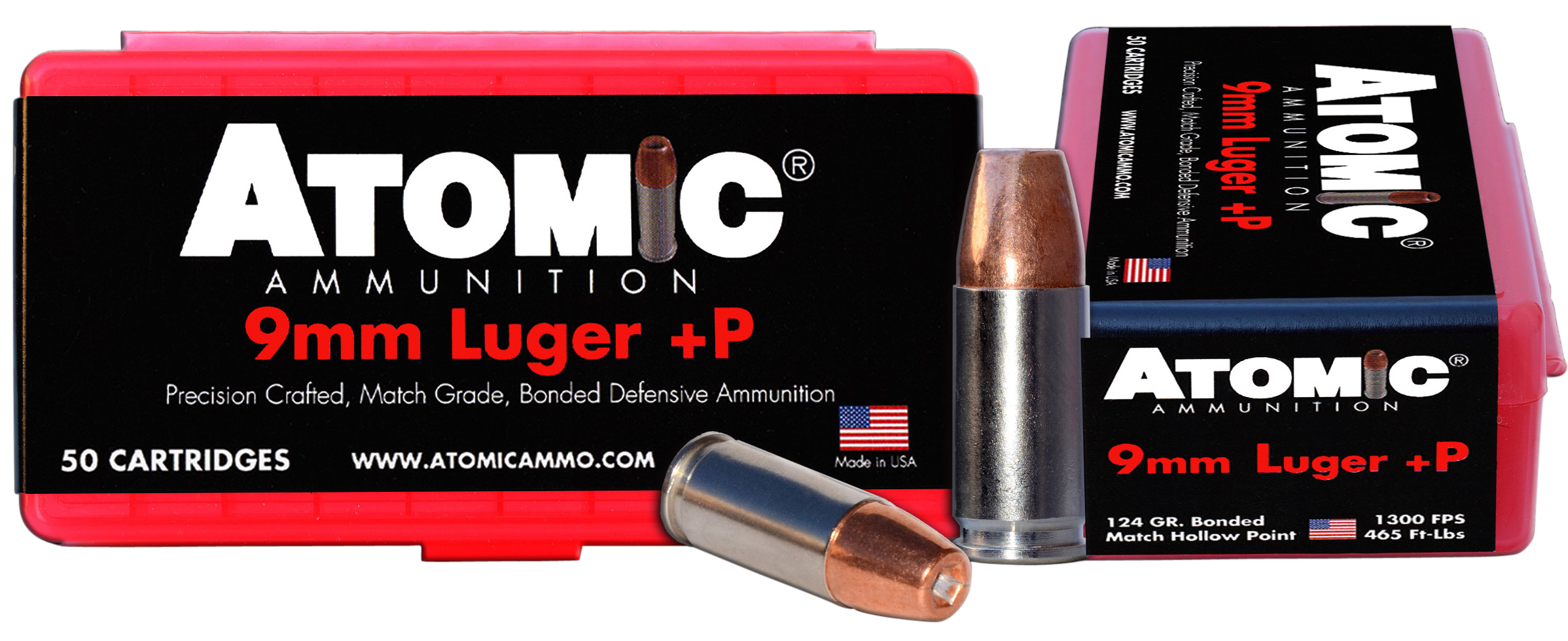 Atomic Ammunition 00409 Pistol Precision Craft 9mmLuger +P 124gr Bonded Match Hollow Point 50 Per Box/10 Case