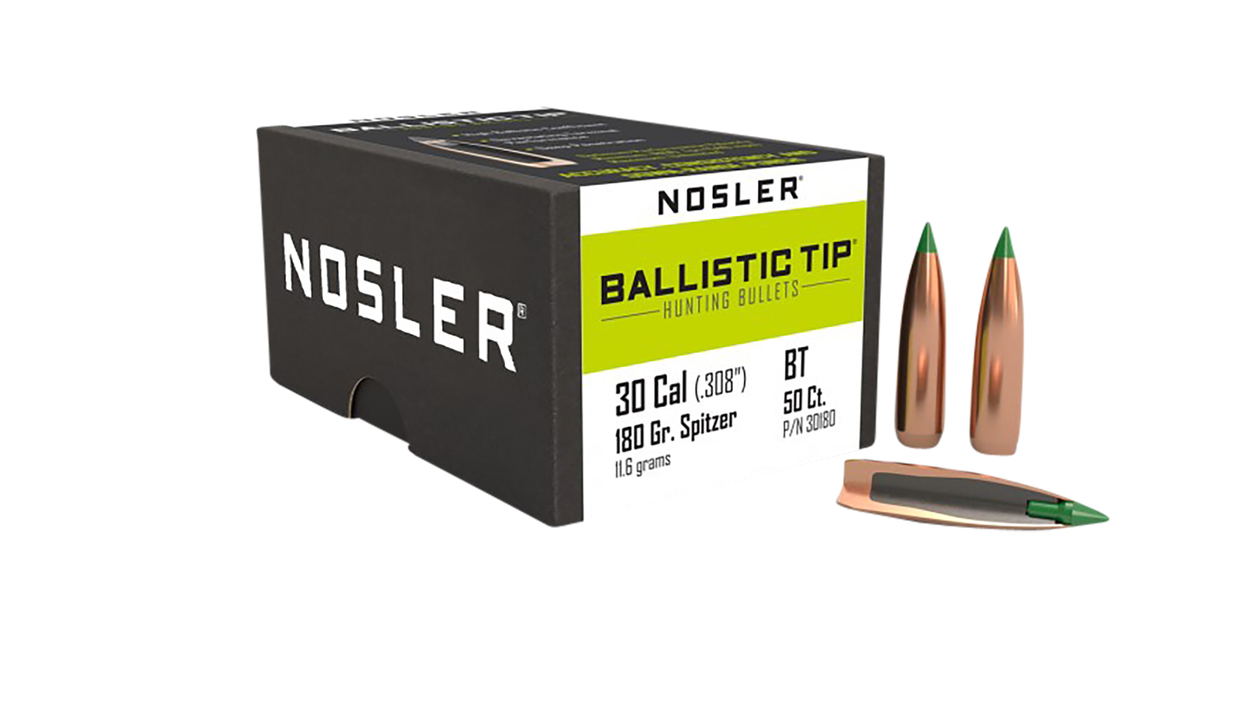 Nosler 30180 Ballistic Tip 30Cal 180gr Spitzer 50/Box