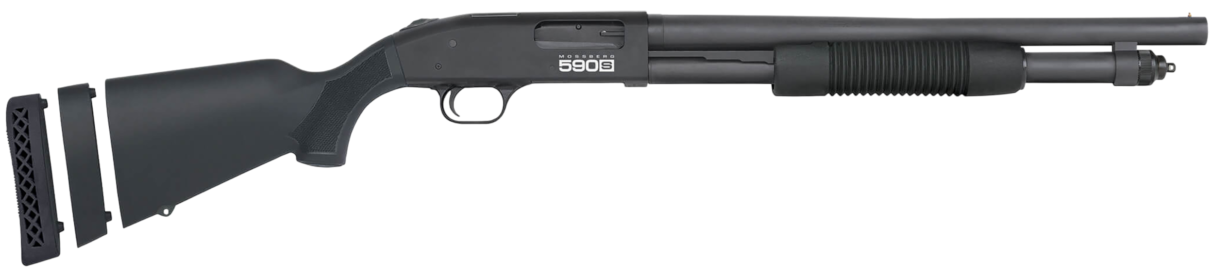Mossberg 51609 590S  12 Gauge Pump 3" 10+1 18.50" Matte Blued Heavy Walled Barrel, Drilled & Tapped Black Receiver, Fixed Black Synthetic Stock