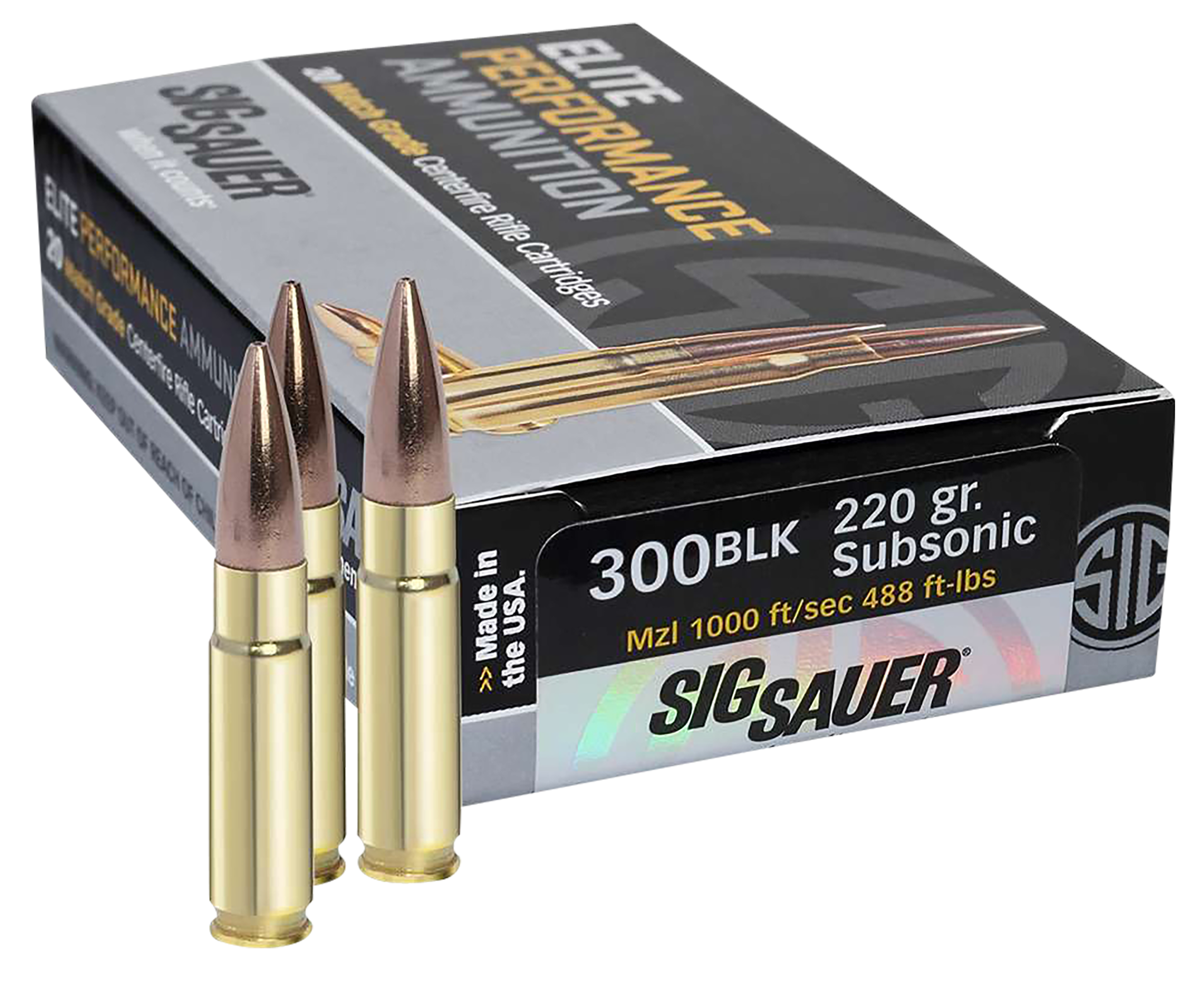 Sig Sauer E300A220 Elite Match Grade  300Blackout 220gr Open Tip Match 20 Per Box/25 Case