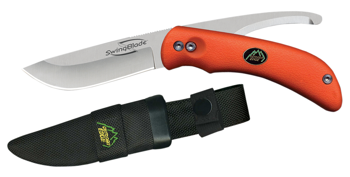Outdoor Edge SZ20NC SwingBlade  3.60"/3.20" Folding Skinning/Gutting Plain Aichi AUS8 SS Blade Blaze Orange TPR Handle