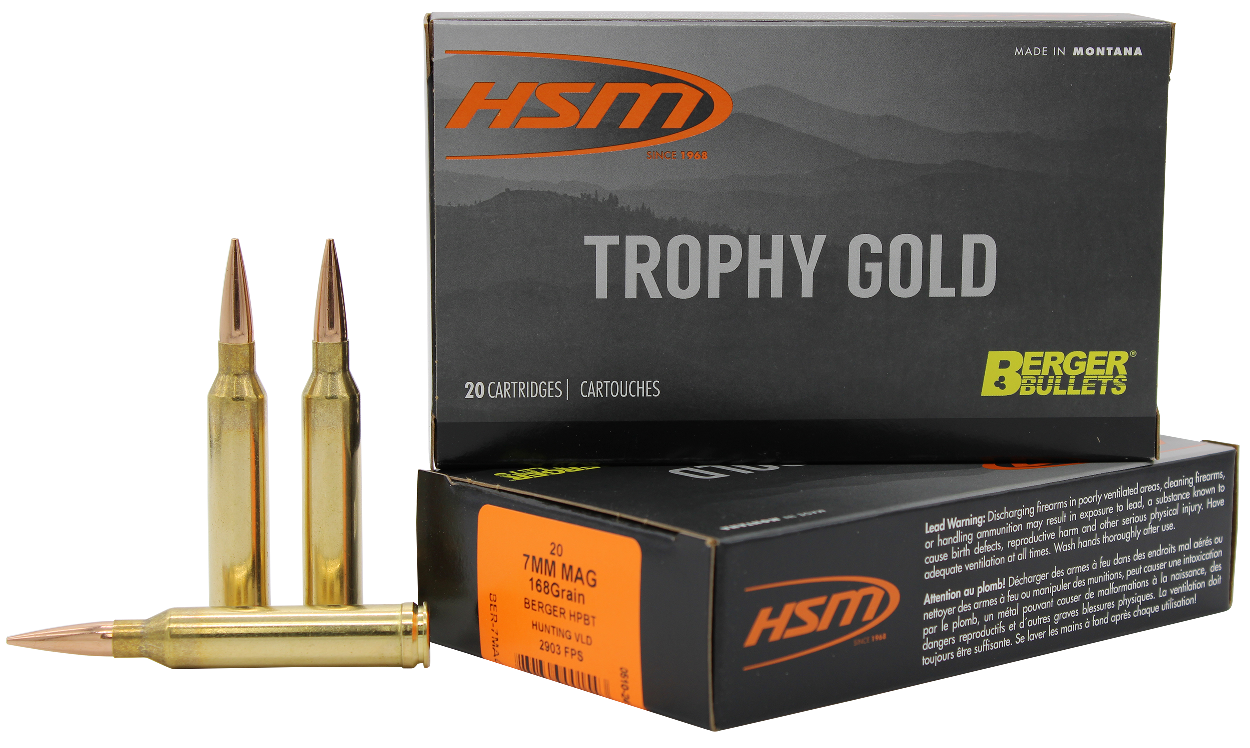 HSM 7MAG168VLD Trophy Gold Extended Range 7mm Rem Mag 168 gr Berger Hunting VLD Match 20 Per Box/ 20 Case