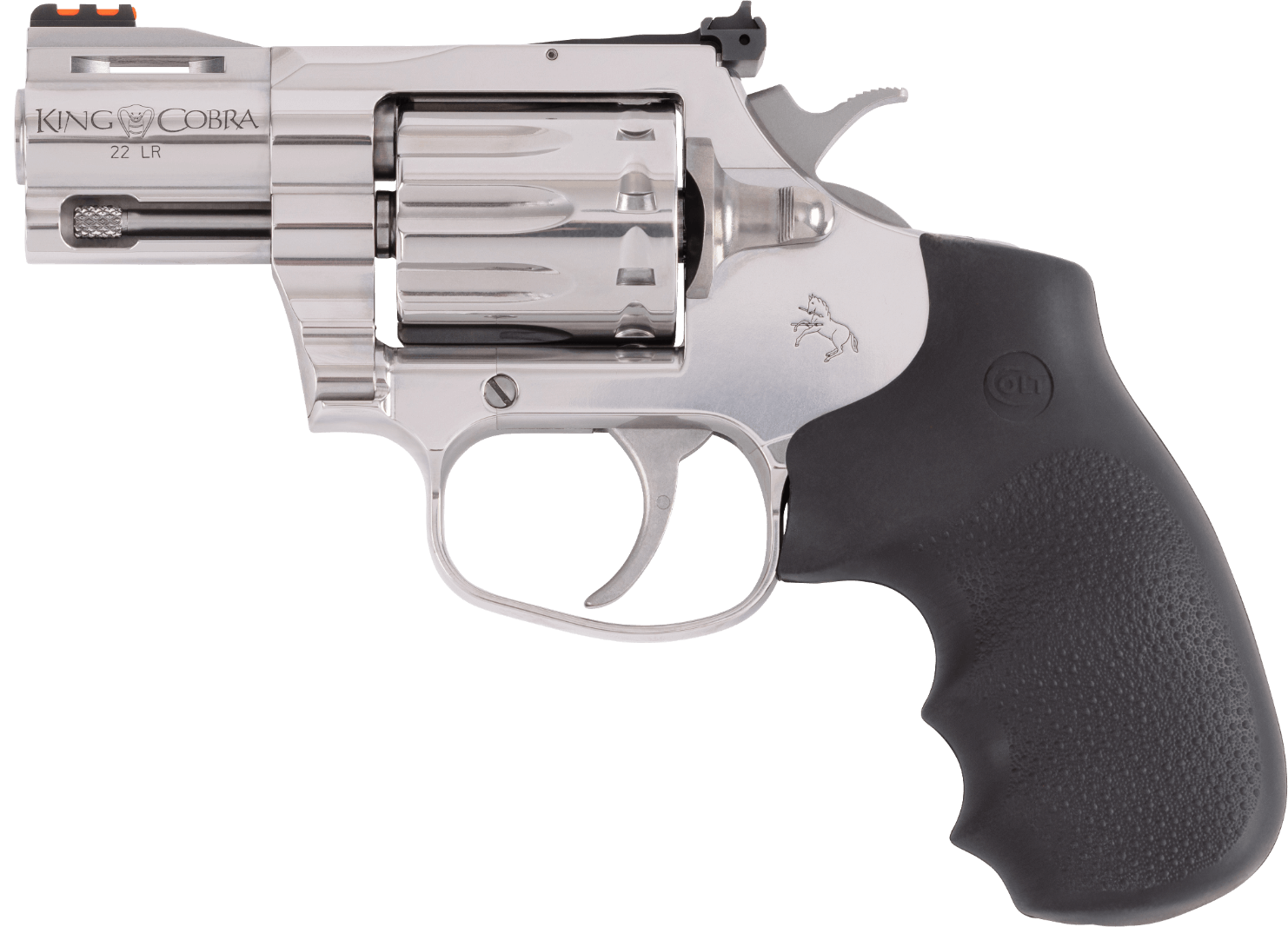 Colt Mfg KCOBRA22SP2RFO King Cobra 22 LR 10 Shot 2" Stainless Vent Rib Barrel, Stainless Cylinder & Frame, Black Rubber Grip