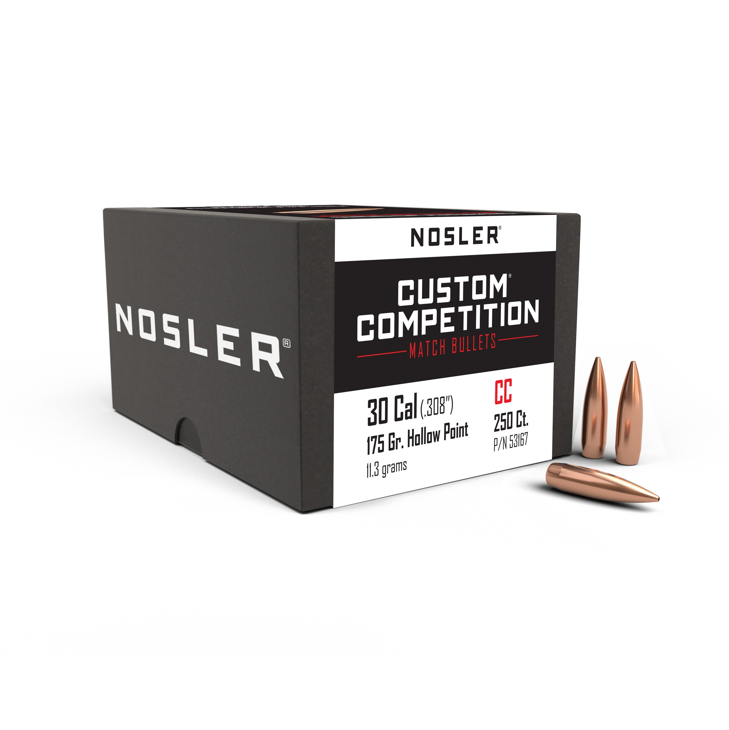 Nosler Custom Competition Rifle Bullets .30 cal .308" 175 gr HPBT 250/ct