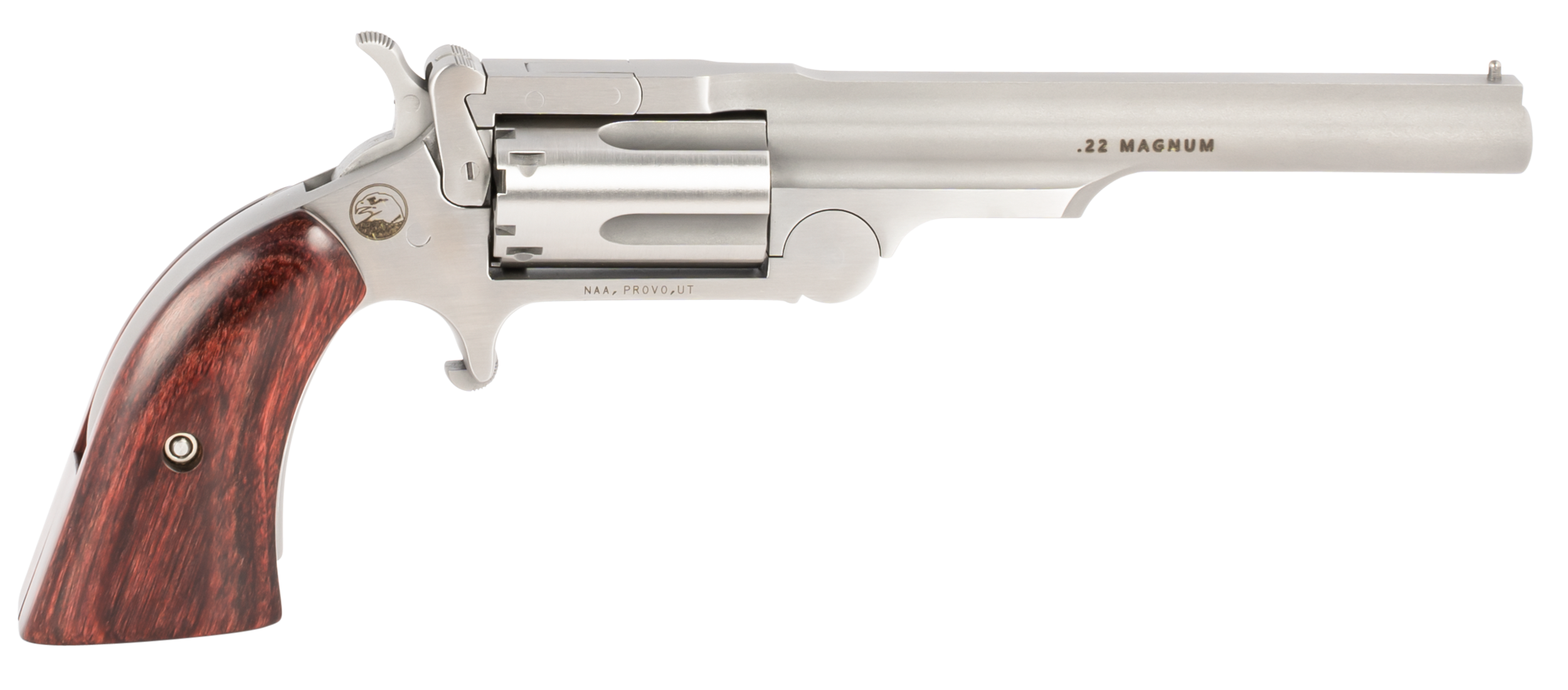 North American Arms 22MCR4 Ranger II 22 LR/22 WMR 5 Shot 4" Stainless Steel Barrel, Stainless Steel Frame, Stainless Cylinder, Rosewood Boot Grip, Exposed Hammer, Extra Cylinder