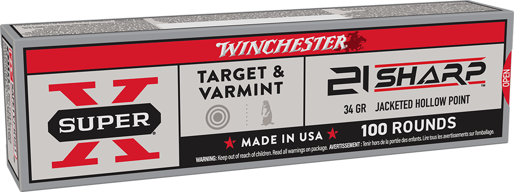 Winchester Ammo X21JHP Super X 21Sharp 34gr Jacketed Hollow Point 100 Per Box/20 Case