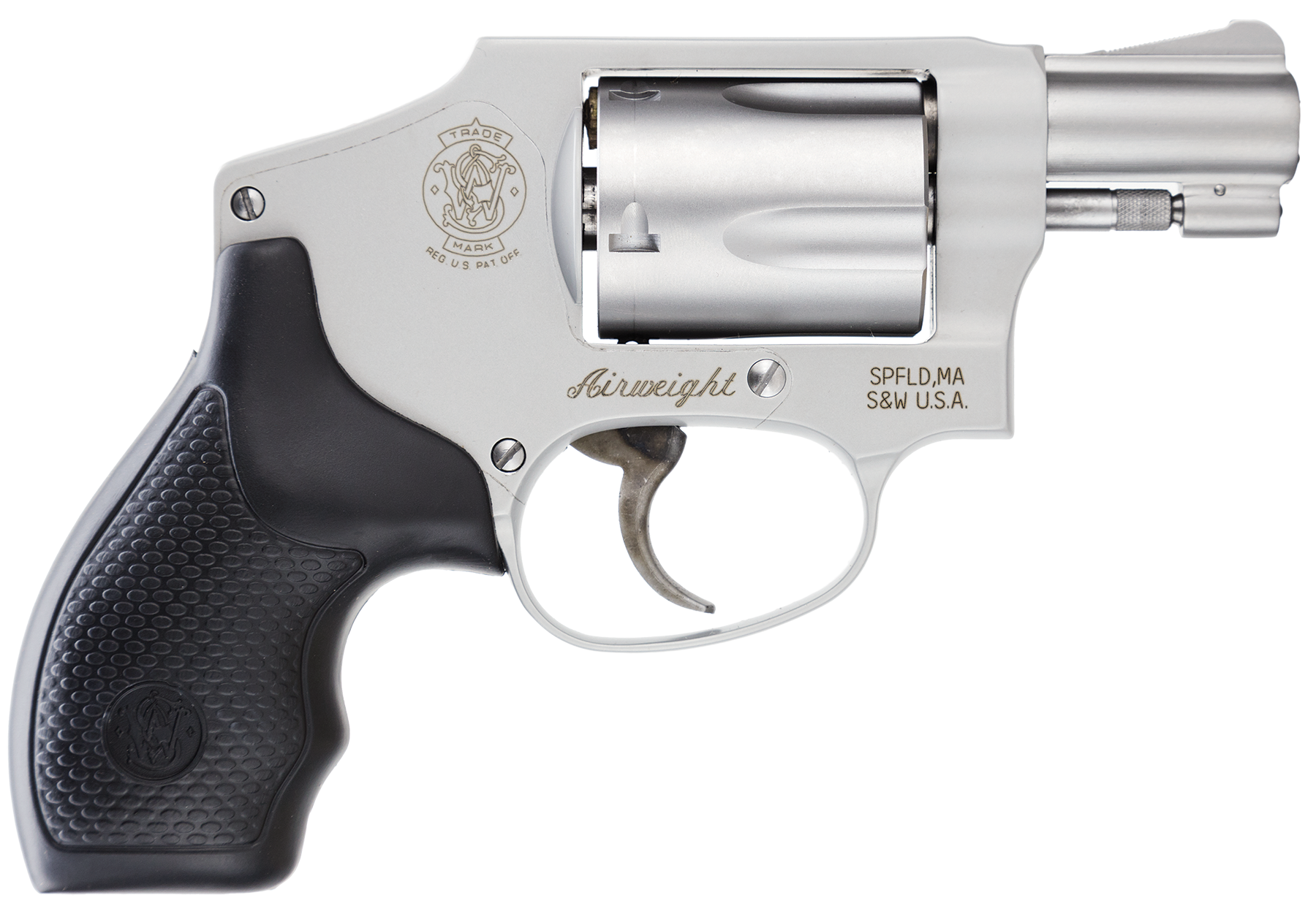 Smith & Wesson 103810 Model 642 Airweight J-Frame 38 Special +P 5 Shot 1.88" Stainless Steel Barrel, Stainless Cylinder, Stainless Aluminum Frame, Black Finger Grooved Grip, Concealed Hammer