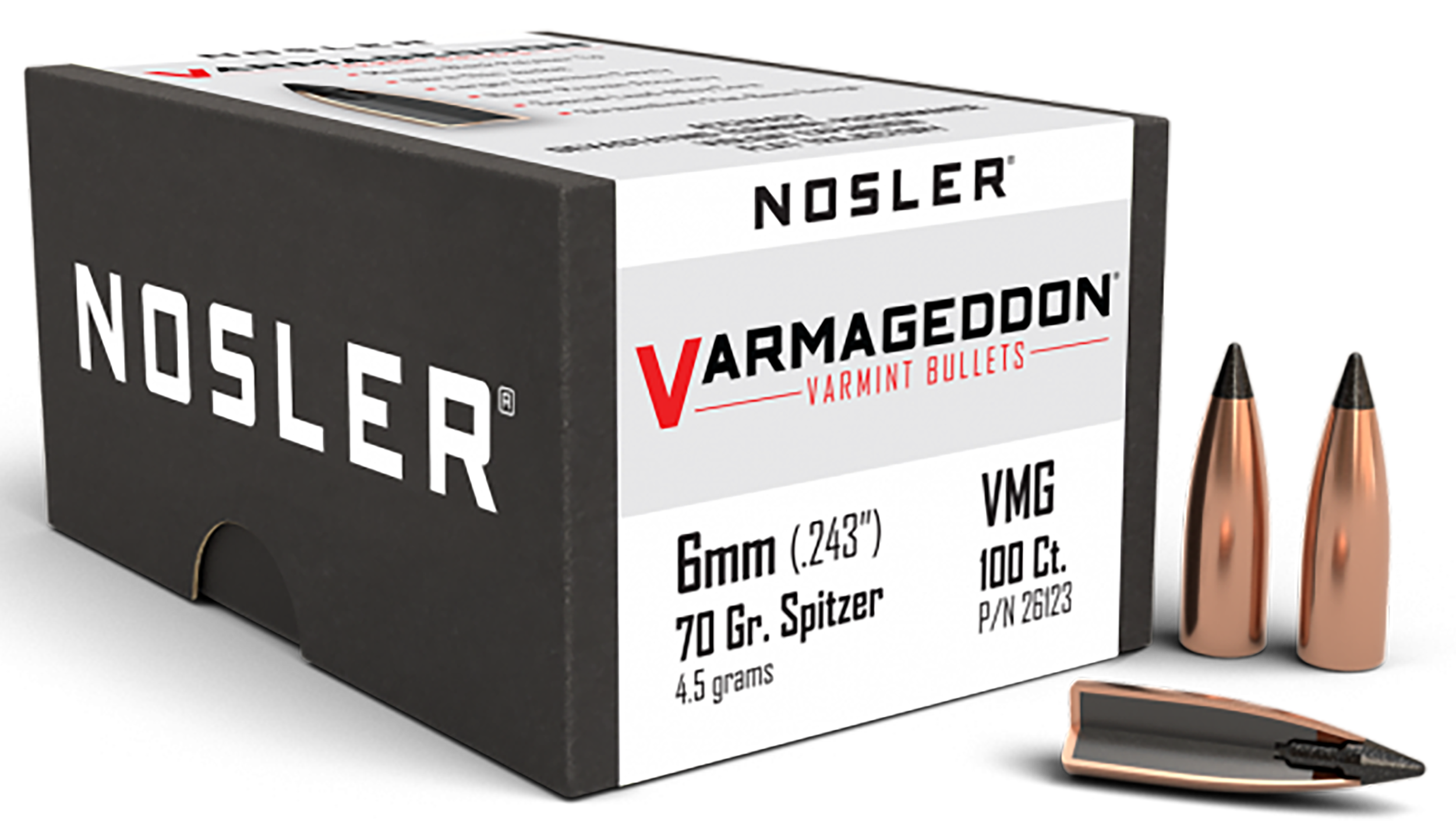 Nosler 26123 Varmageddon  6mm 70gr Flat Base Tipped 100/Box