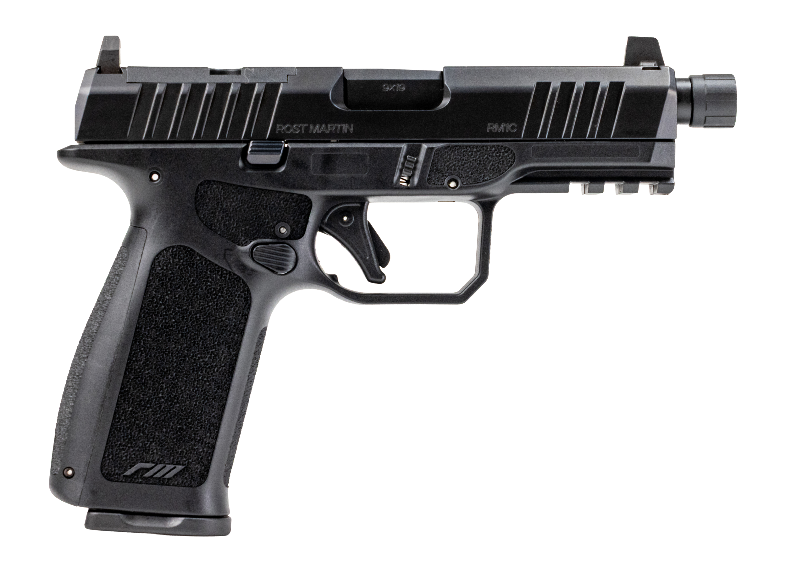 Rost Martin RM1XBT5 RM1X Tactical Compact 9mm Luger 15+1 4" Black Threaded Barrel, Black Nitrocarburized Steel Optic Ready/Serrated Slide, Black Polymer Frame w/Picatinny Rail, Interchangeable Backstr