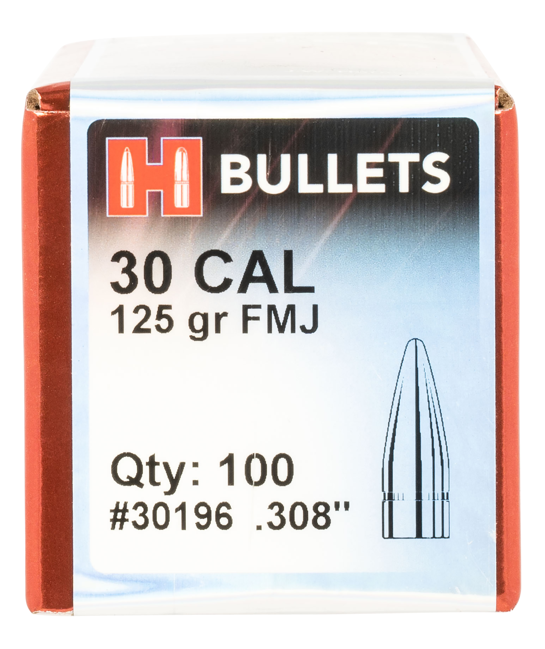 Hornady 30196 FMJ 30 Cal .308 125 gr Full Metal Jacket 100 Per Box/ 25 Case