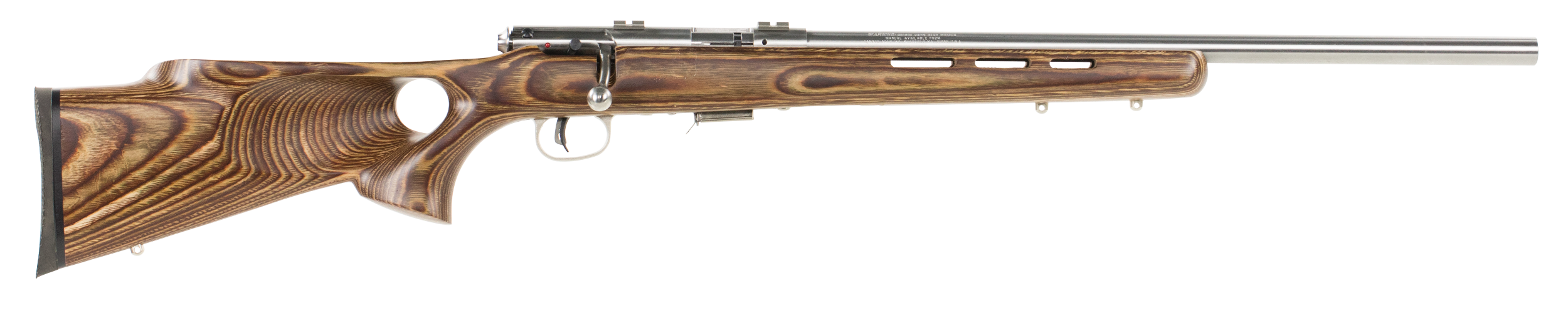 Savage Arms 96200 93R17 BTVSS Full Size 17 HMR 5+1 21" Satin Heavy Button Rifled Barrel, Satin Drilled & Tapped Stainless Steel Receiver, Natural Brown Thumbhole Laminate Stock, Right Hand