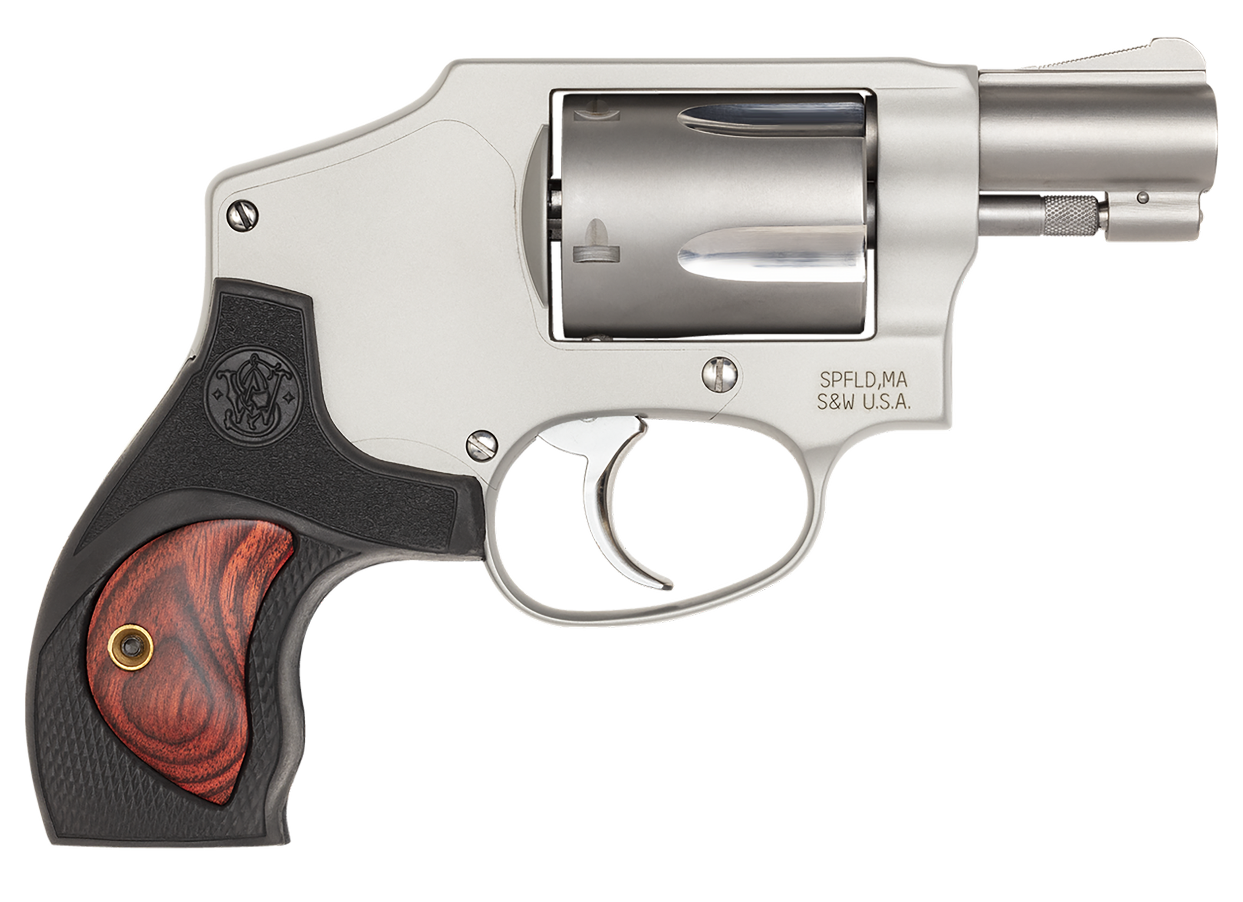 Smith & Wesson 10186 Performance Center Model 642 38 S&W Spl +P 5rd 1.88" Stainless Steel Barrel, Fluted Cylinder, Matte Silver Aluminum Frame with Black Polymer with Integrated Wood Insert Grip