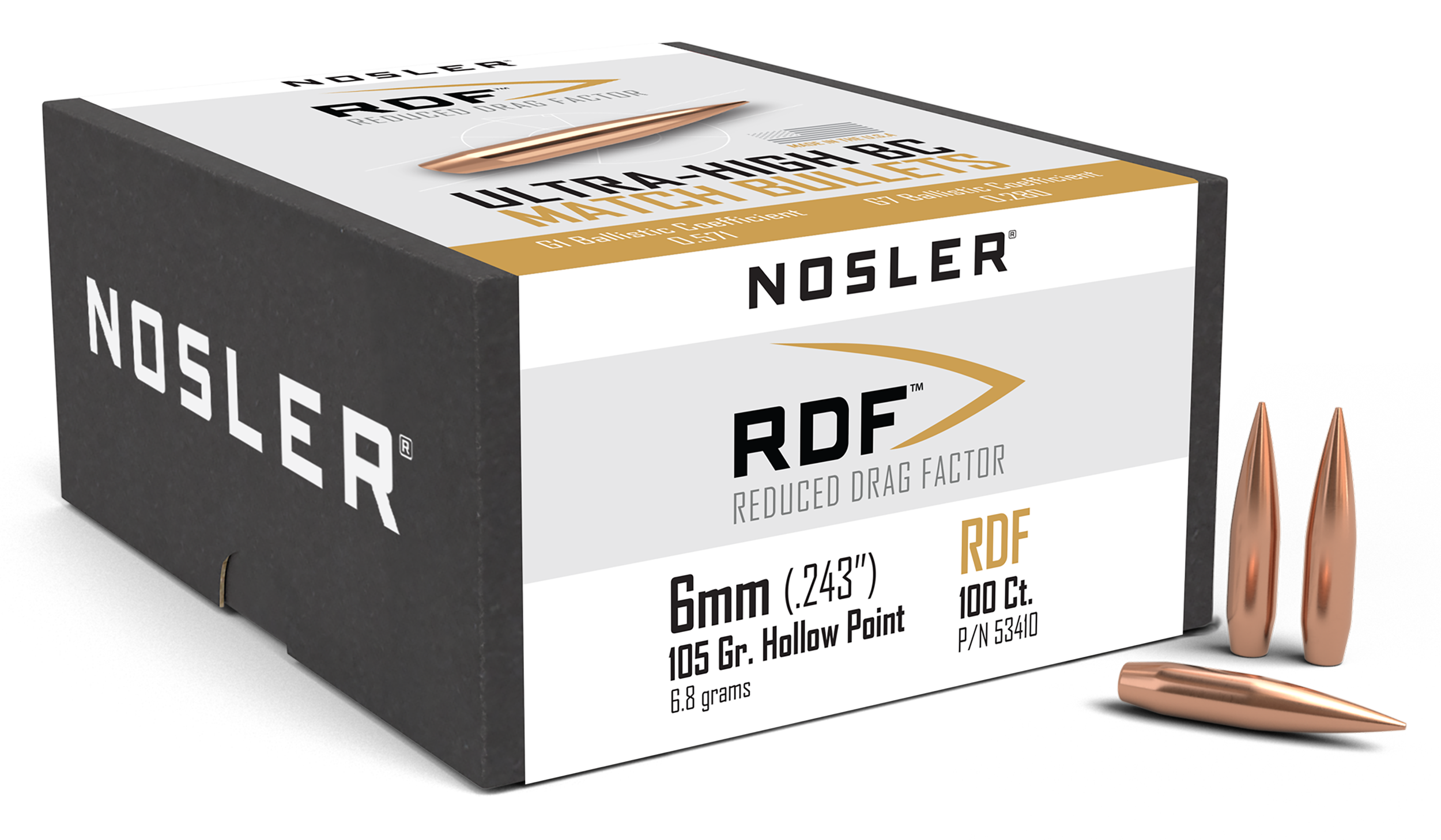 Nosler 53410 RDF Match 6mm 105gr Hollow Point Boat Tail 100/Box