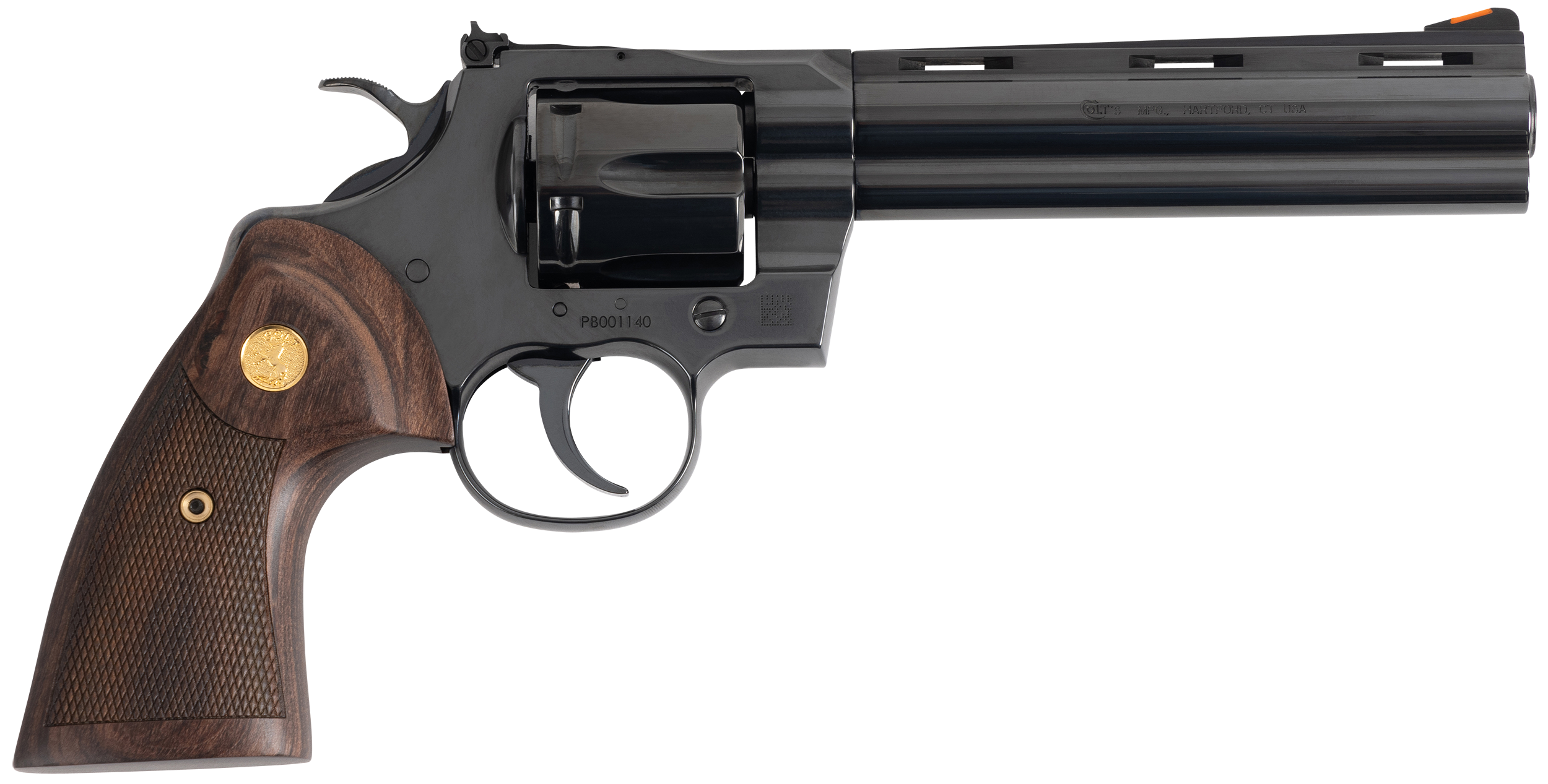Colt Mfg PYTHONBP6WTS Python Target 357 Mag/38 Special 6 Shot 6" Matte Black Carbon Steel Recessed Target Vent Rib Barrel, Cylinder & Frame, Walnut w/Medallion Grip, Exposed Hammer