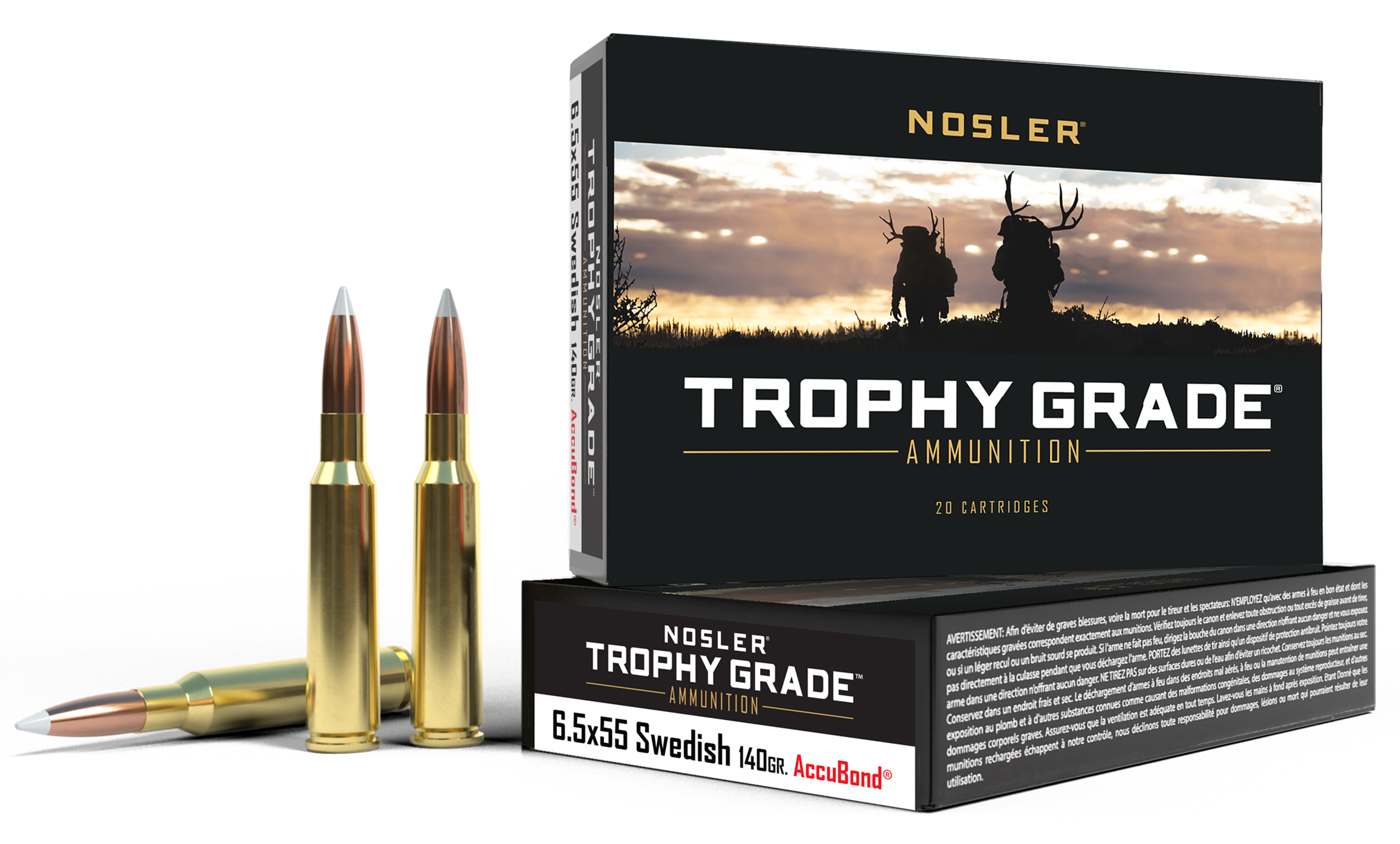 Nosler 60022 Trophy Grade  6.5x55Swedish 140gr Nosler AccuBond 20 Per Box/10 Case