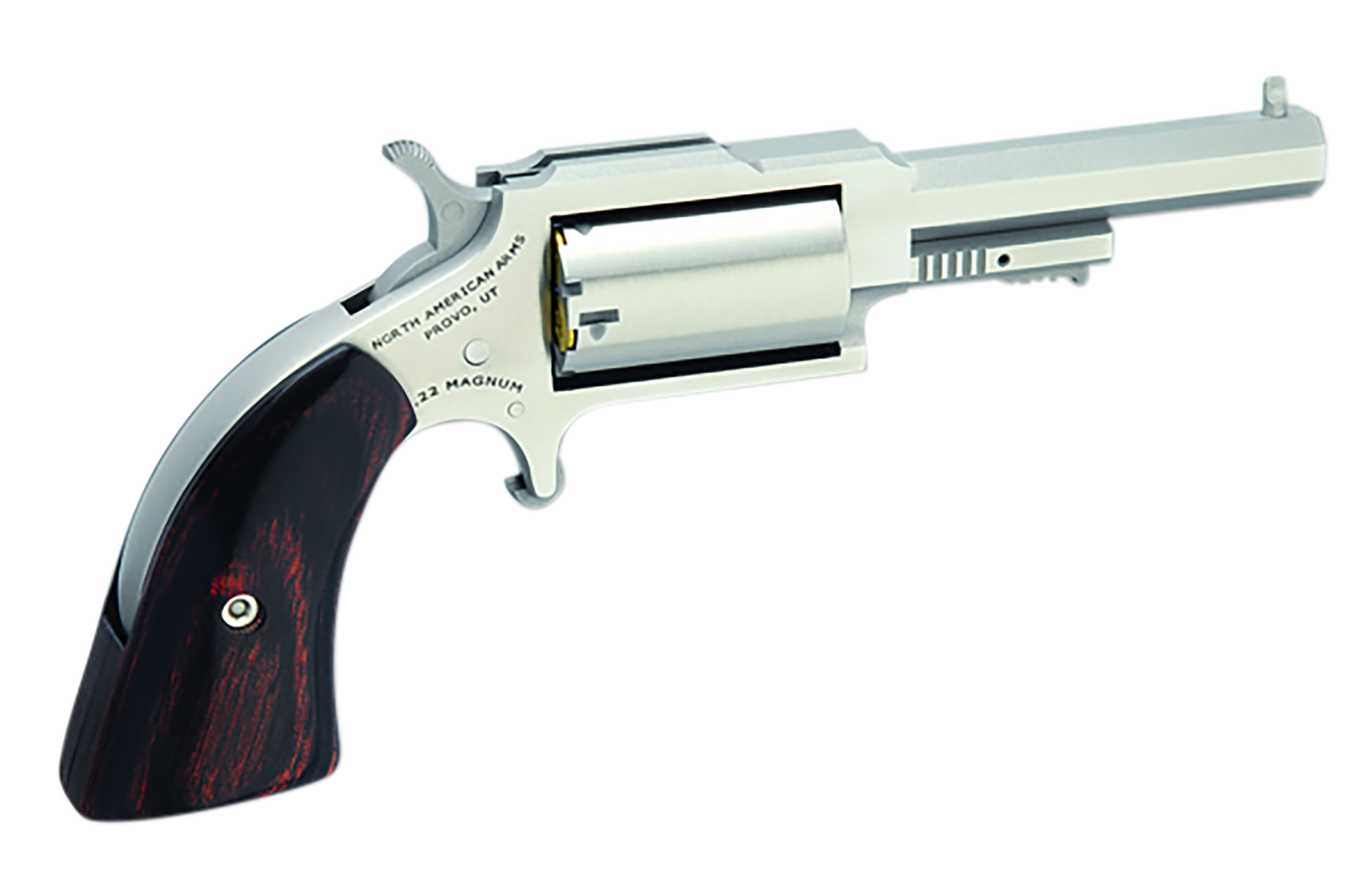 North American Arms 1860250 1860 Sheriff C22 WMR 5 Shot 2.50" Stainless Steel Barrel, Frame & Cylinder, Rosewood Boot Grip, Exposed Hammer