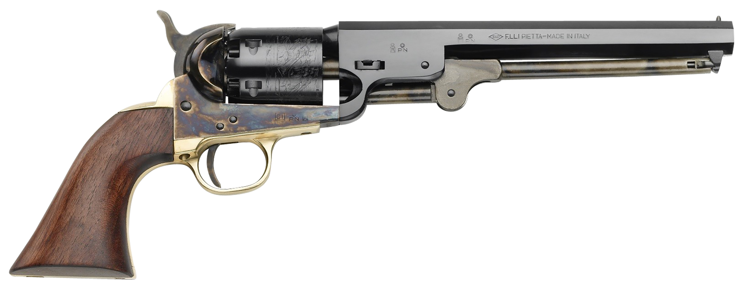 Pietta PF51CH44712 1851 Navy 44 Cal 7.50" 6rd Color Case Hardened Frame, Blued Cylinder & Octagon Barrel, Walnut Grip