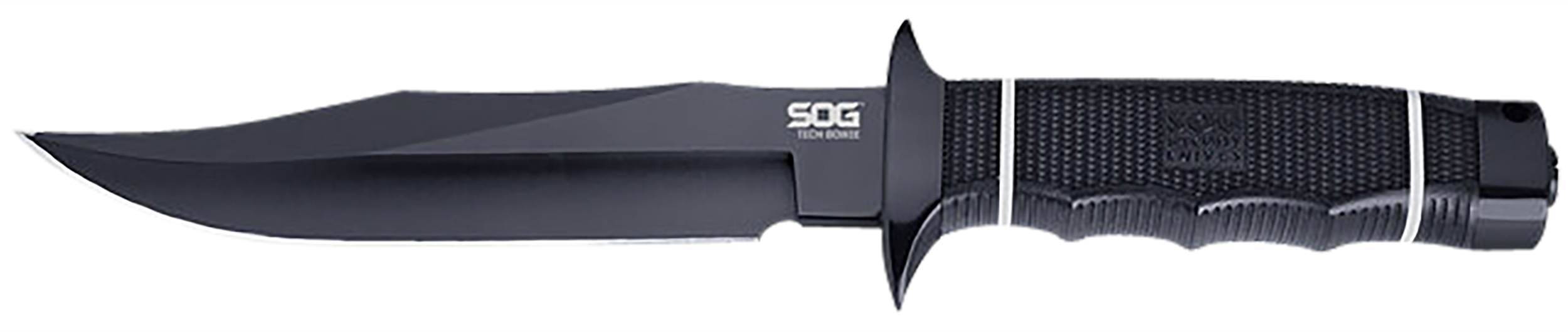 S.O.G SOGS10BK Tech Bowie  6.40" Fixed Plain Clip Point Black Hardcased TiNi AUS8 SS Blade/ Black w/ White "SOG" Logo Kraton Handle