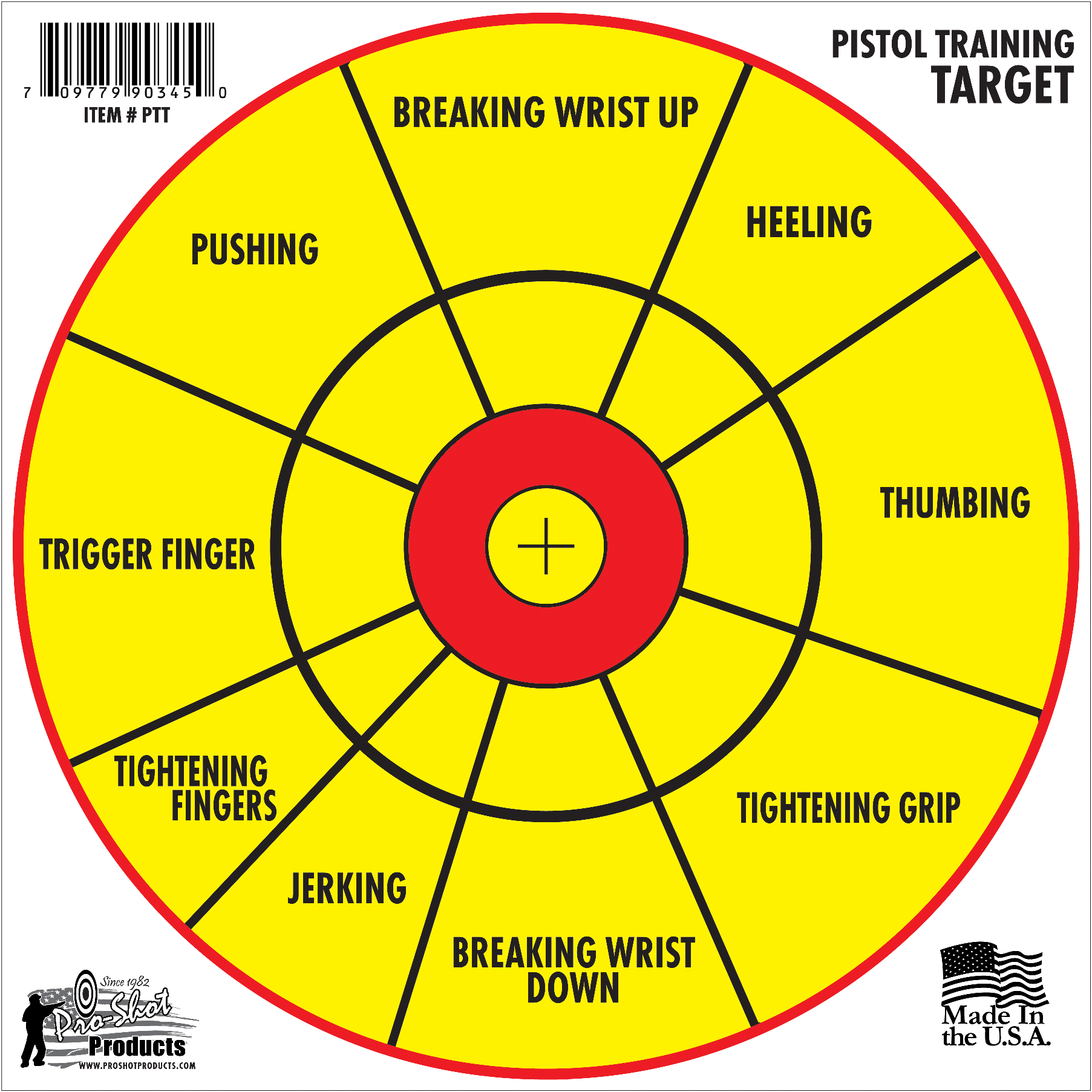 Pro-Shot PTT6PK Pistol Training  12" Diagnostic Bullseye Hanging Paper Yellow/Red Impact Enhancement 6 Pack